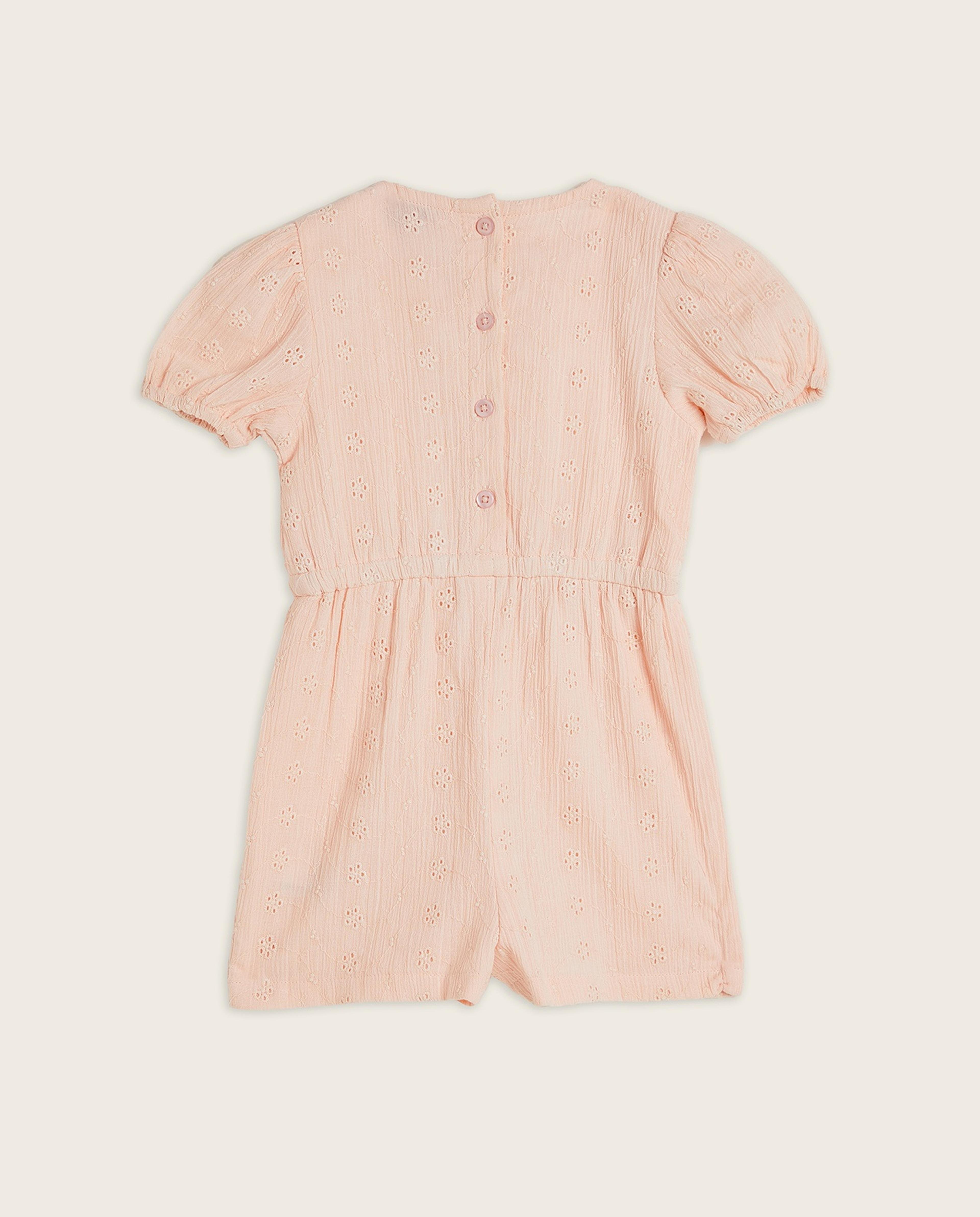 Embroidered Rompers with Round Neck and Puff Sleeves