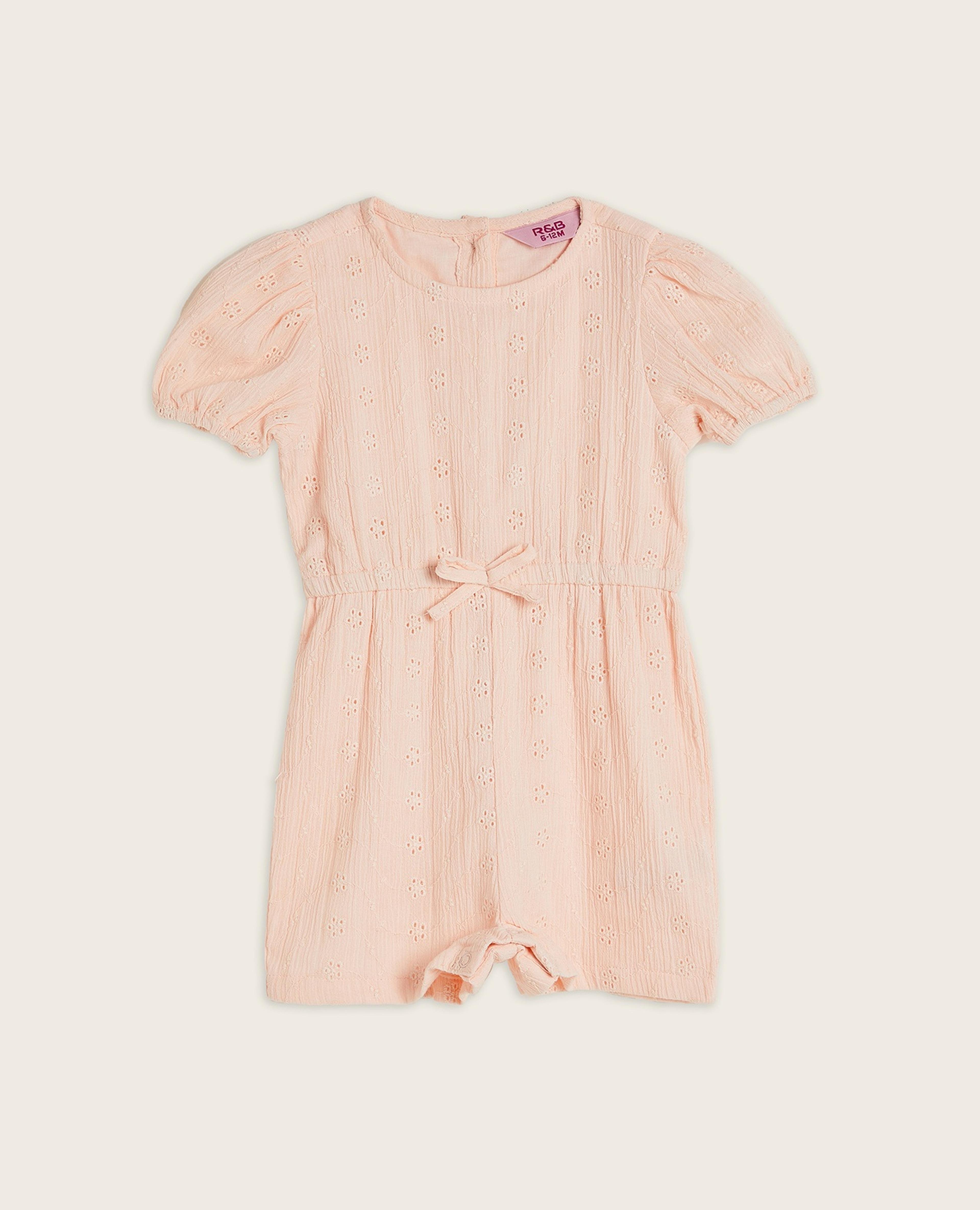 Embroidered Rompers with Round Neck and Puff Sleeves