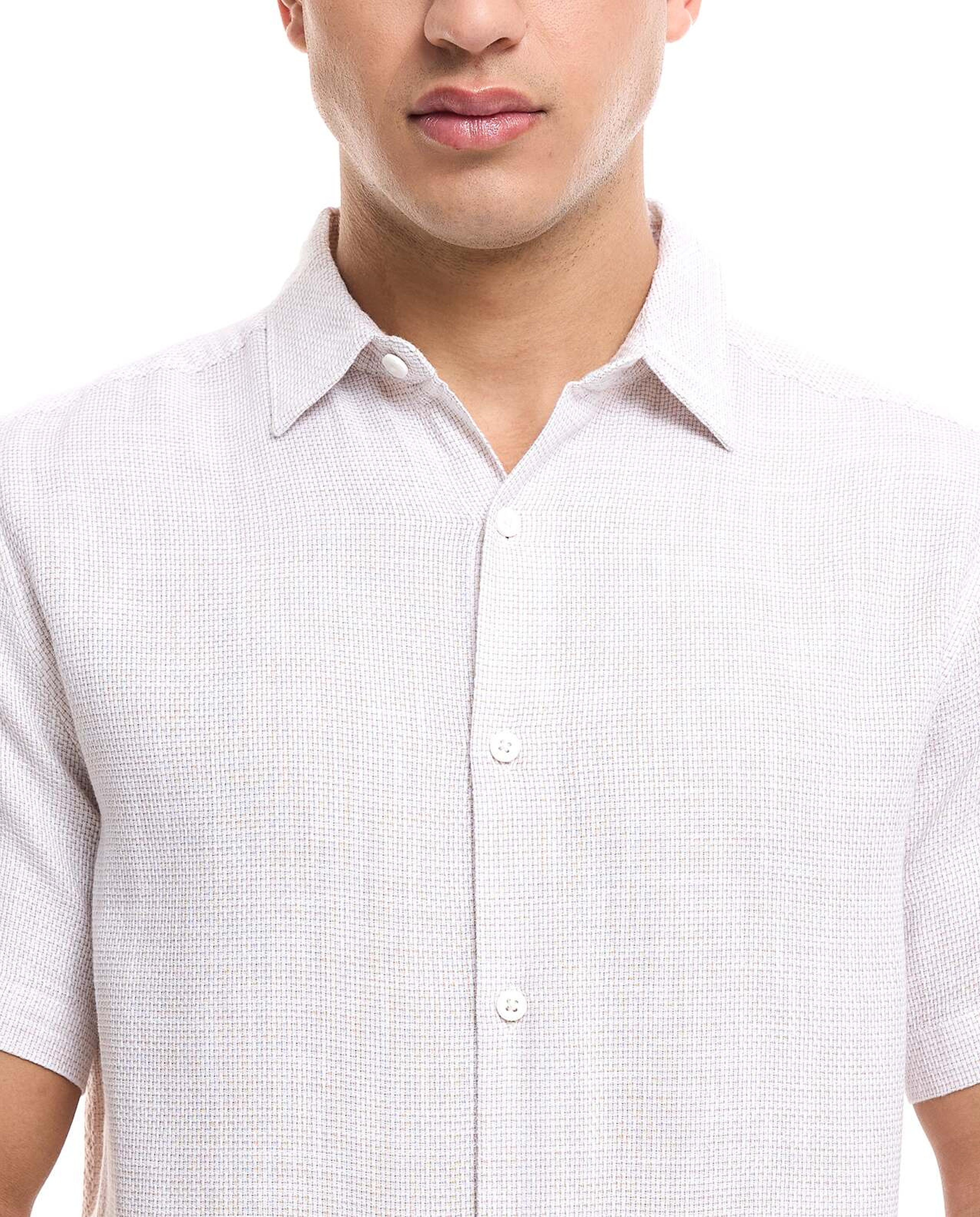Textured Shirt with Classic Collar and Short Sleeves