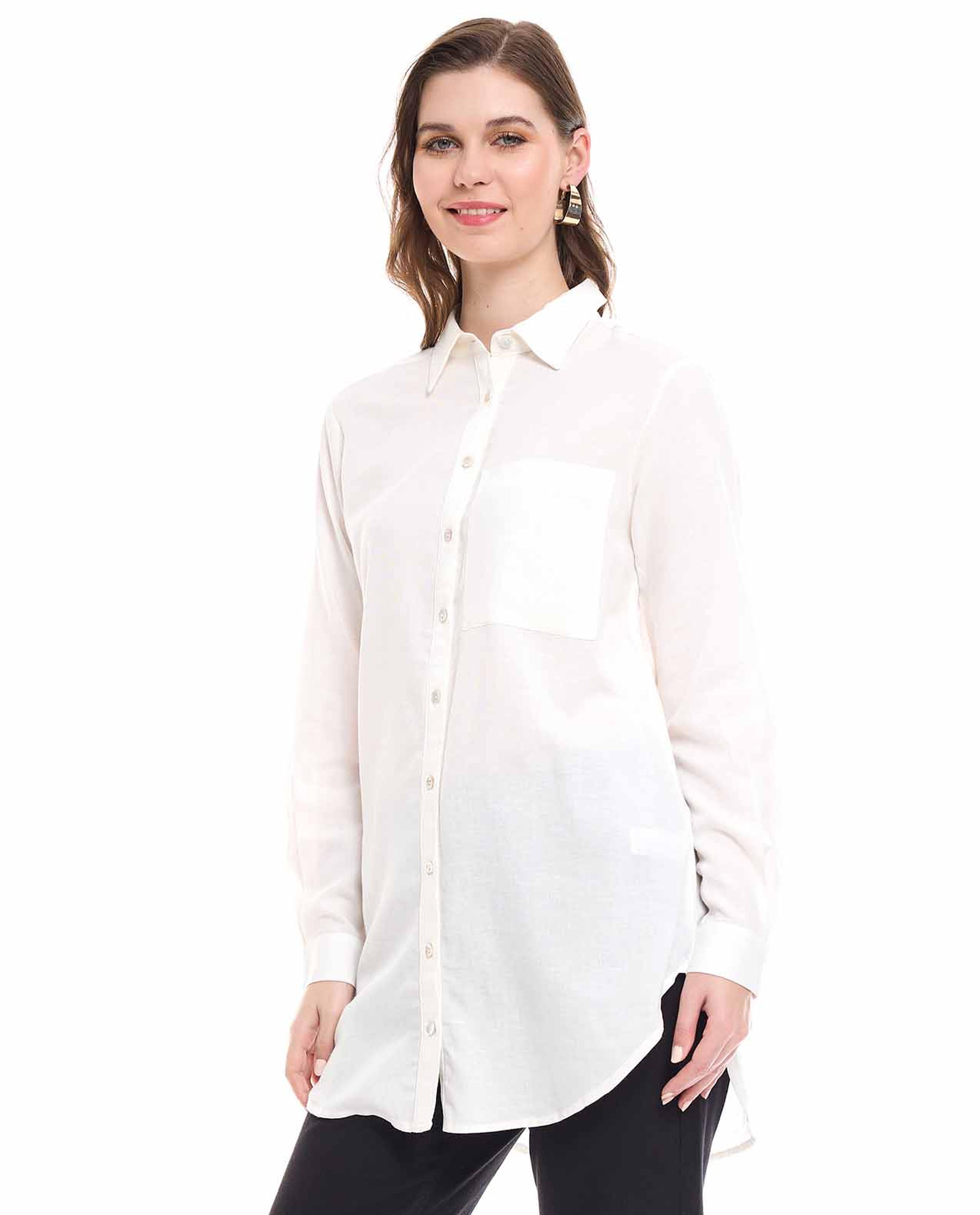 Solid Shirt Tunic with Long Sleeves