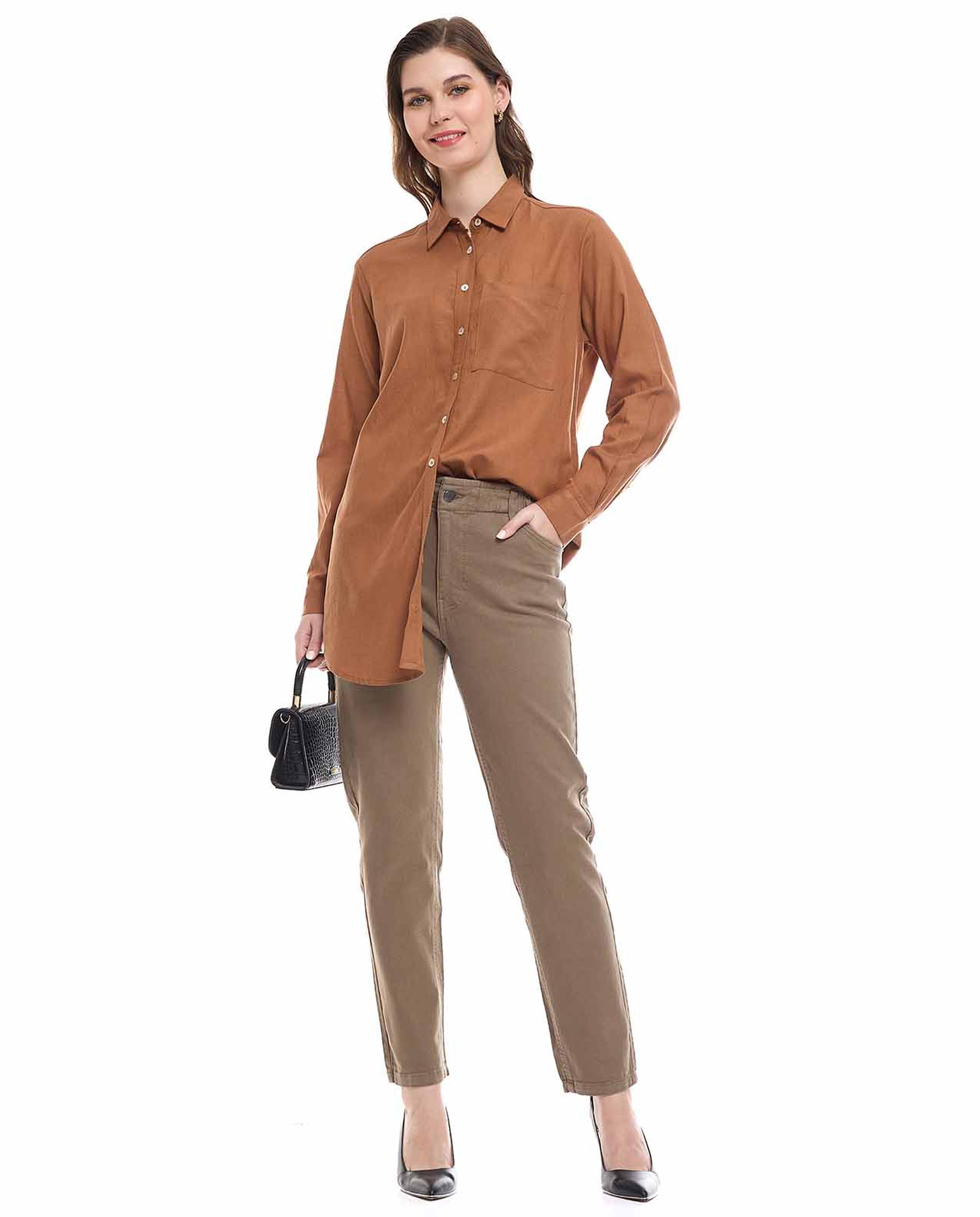 Solid Shirt Tunic with Long Sleeves