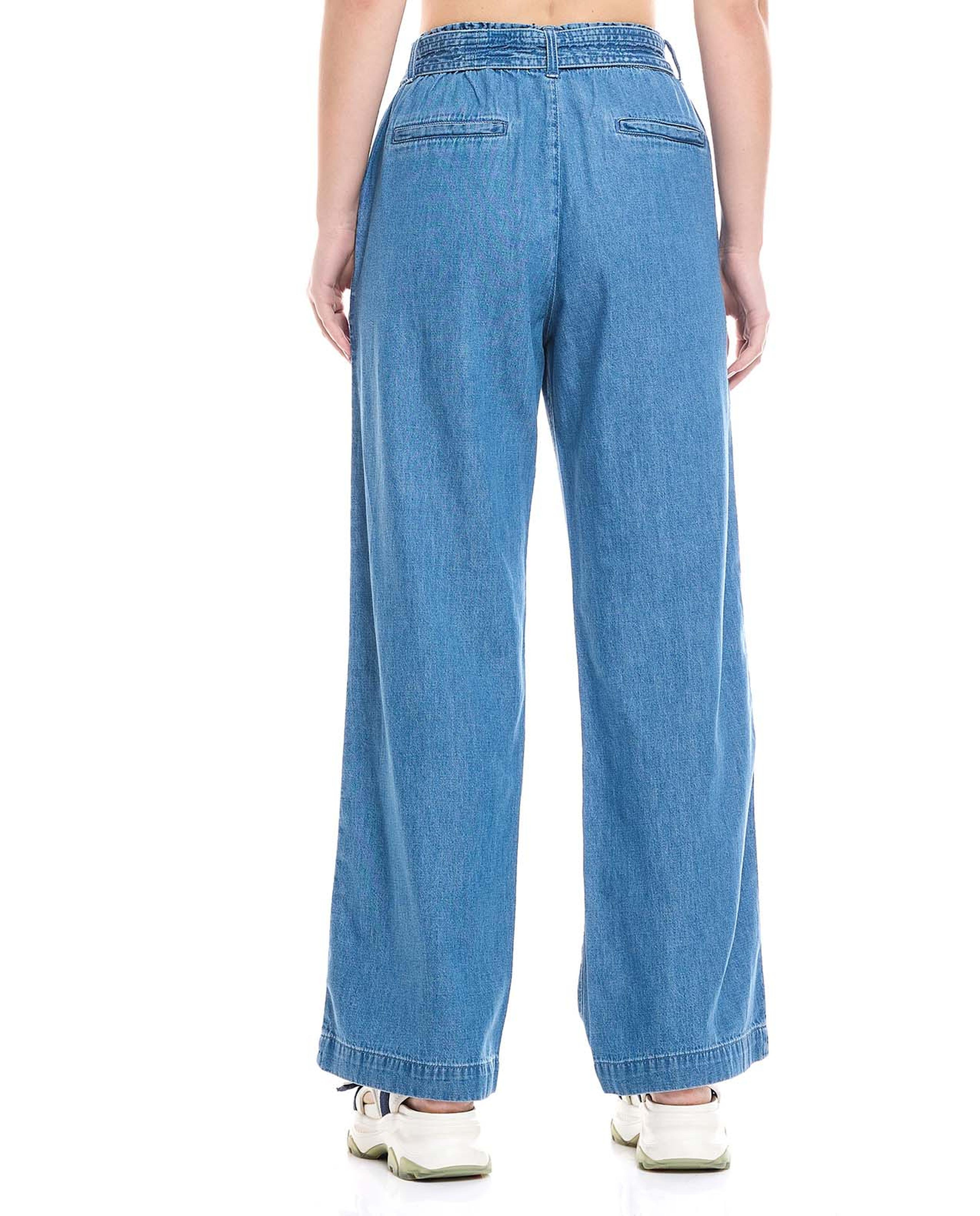 Washed Wide Leg Jeans with Elastic Waist