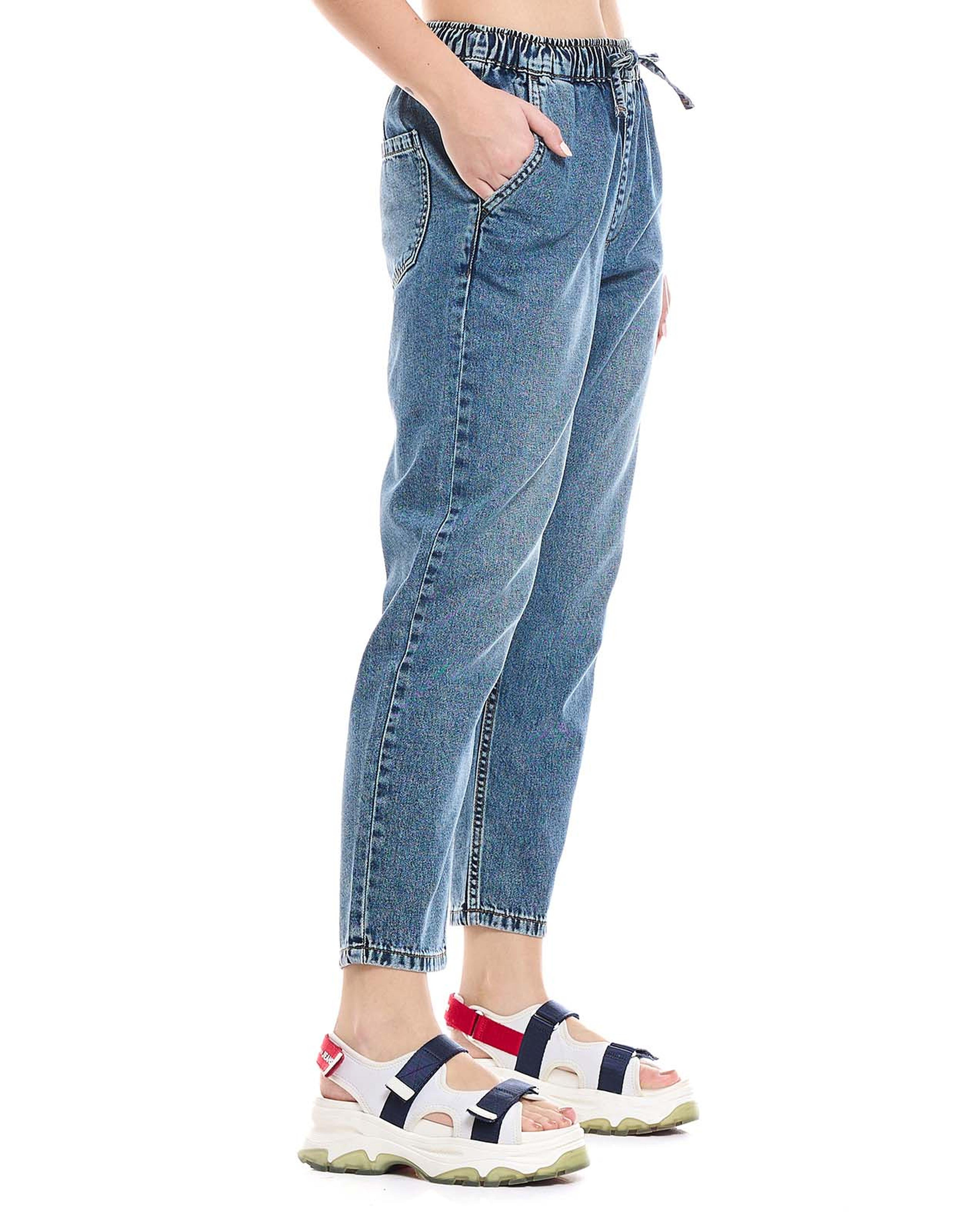 Faded Mom Fit Jeans with Elastic Waist