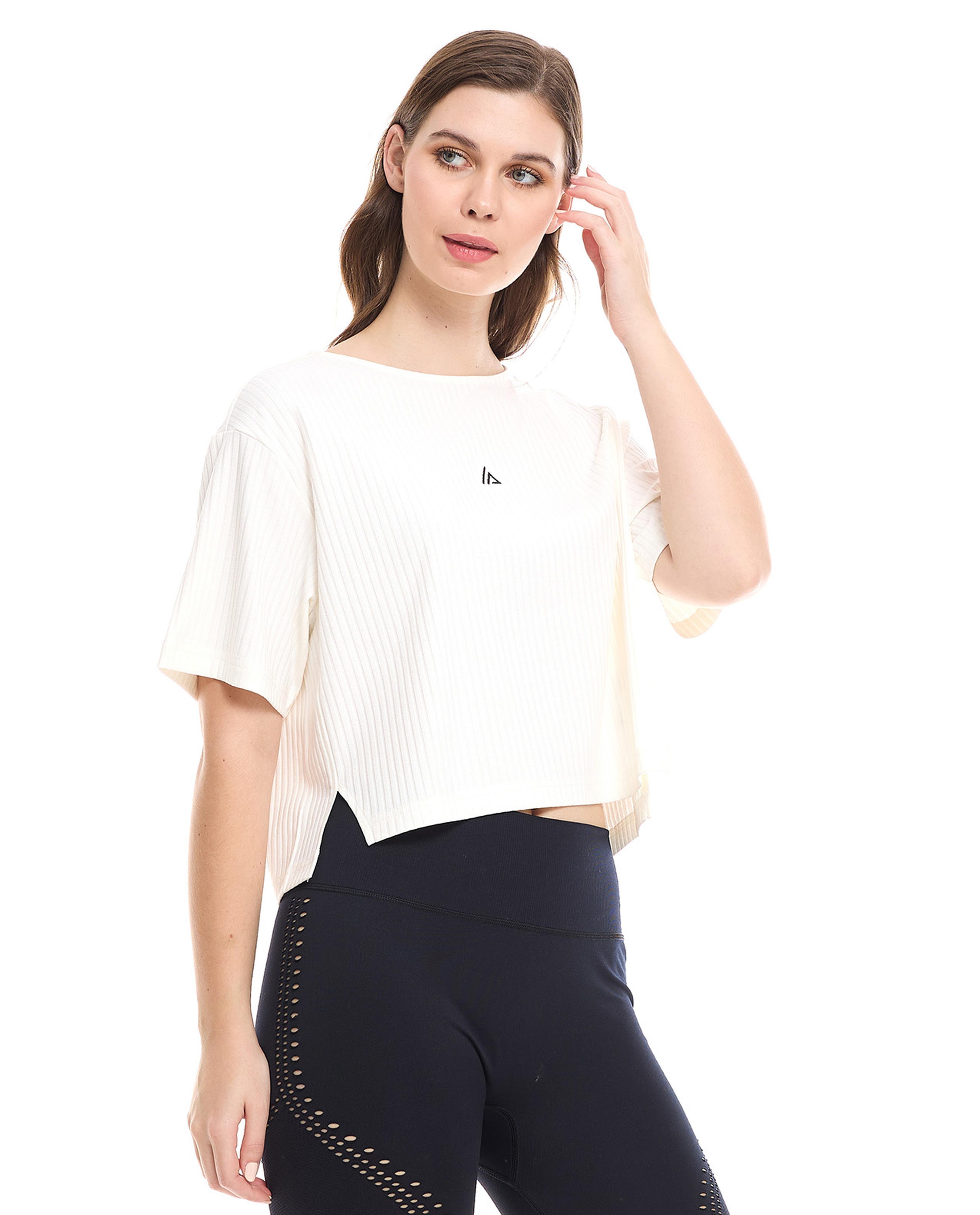 Ribbed T-Shirt with Crew Neck and Short Sleeves