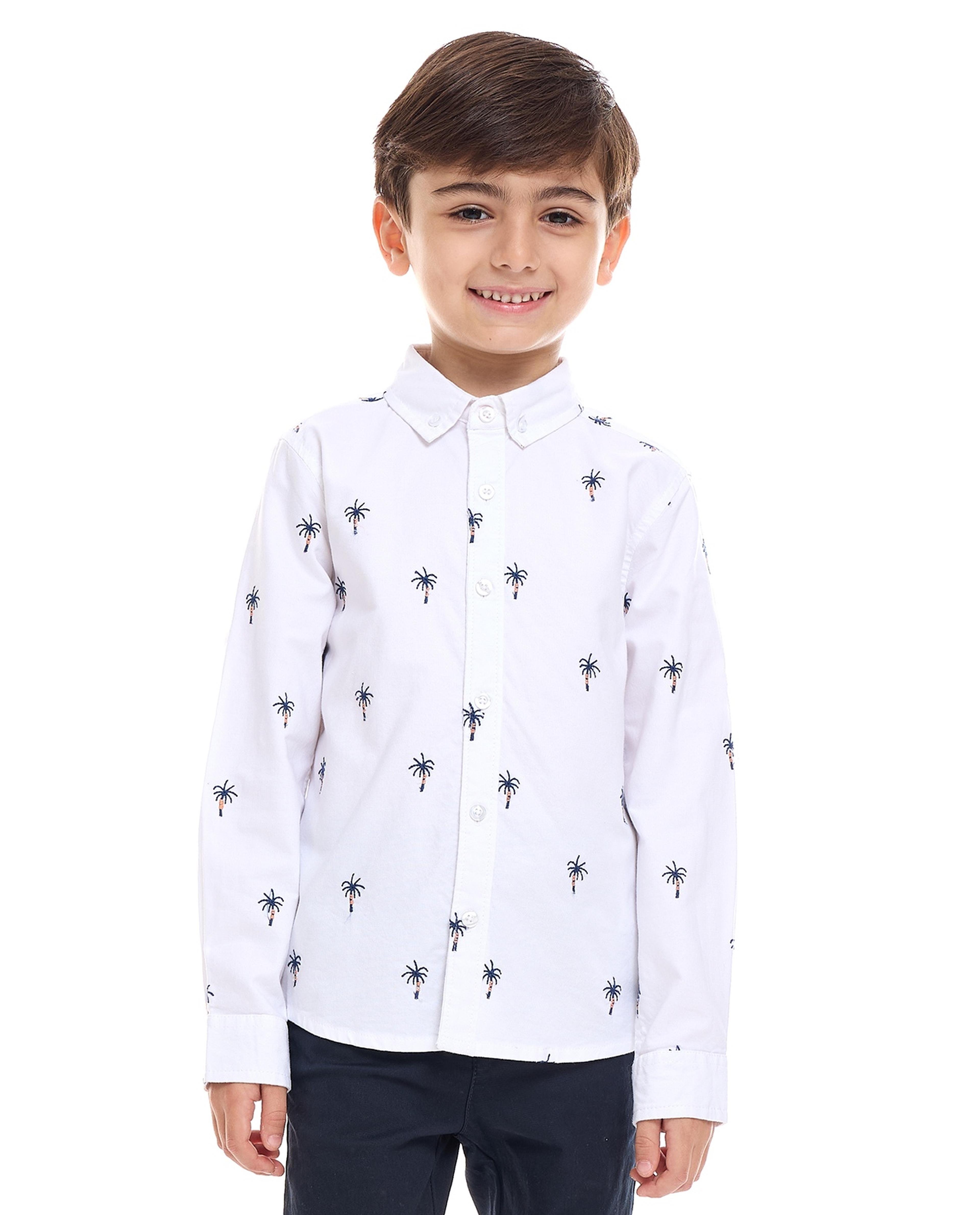 Embroidered Shirt with Button-Down Collar and Long Sleeves