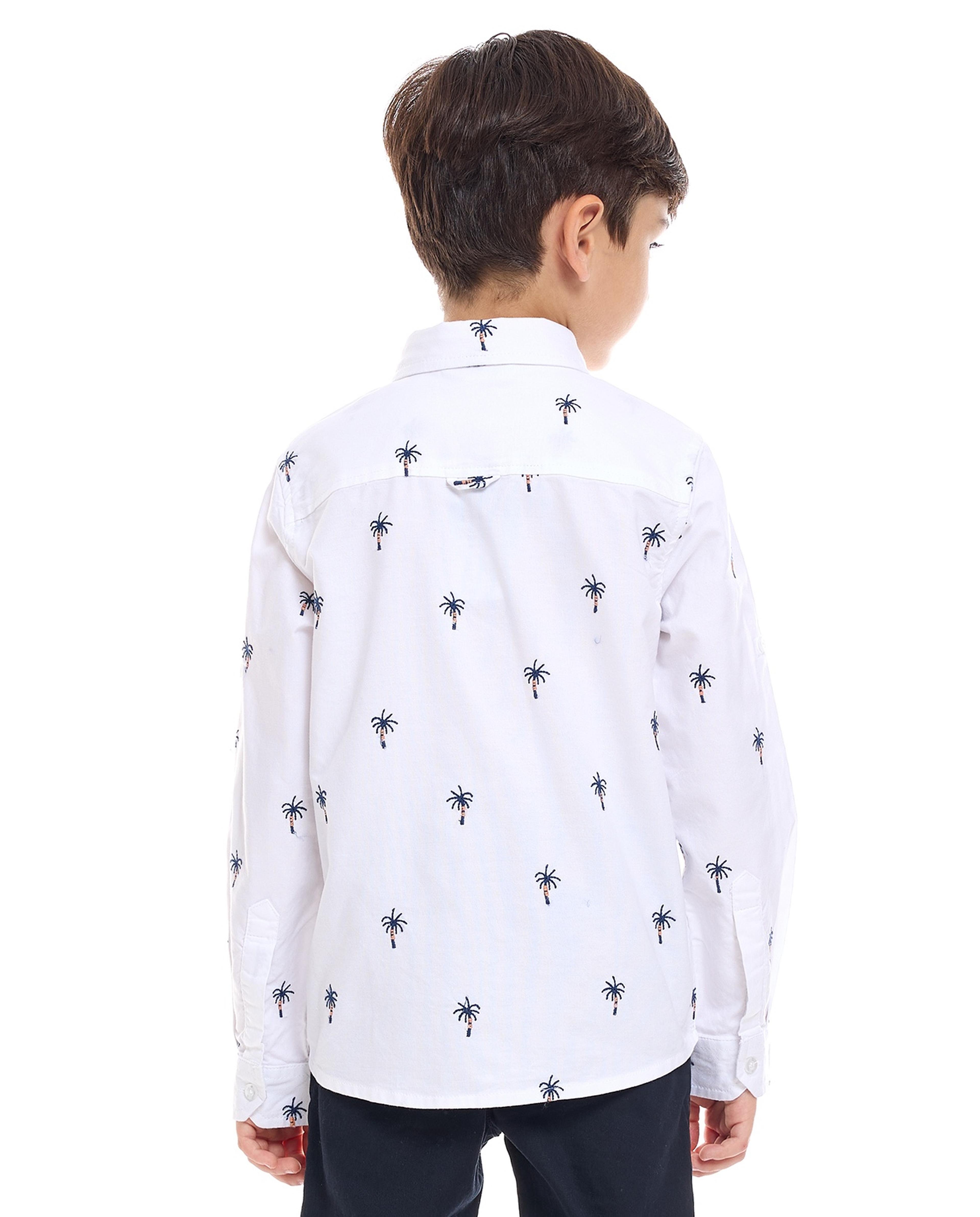 Embroidered Shirt with Button-Down Collar and Long Sleeves