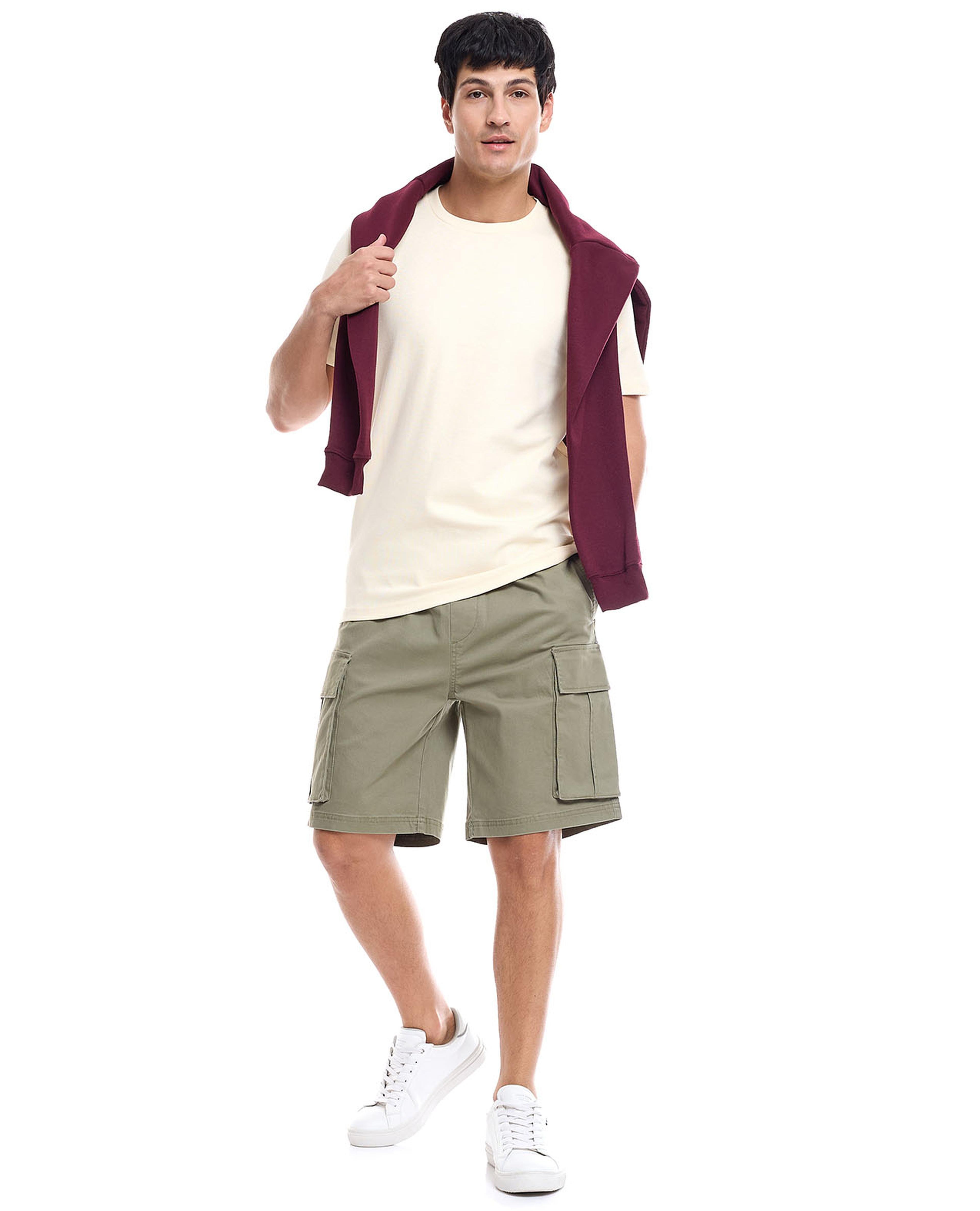Solid Cargo Shorts with Drawstring waist