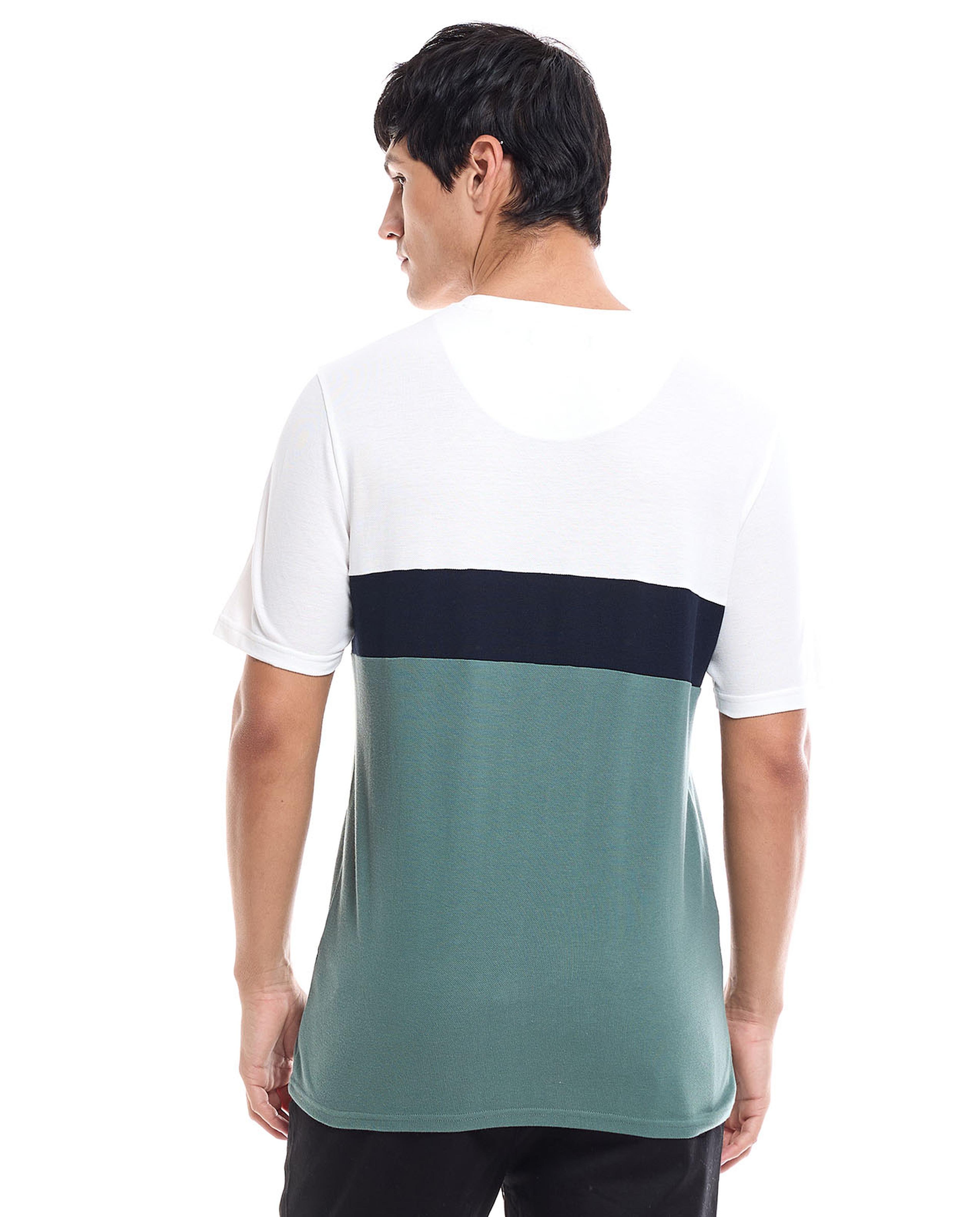 Color Block T-Shirt with Crew Neck and Short Sleeves