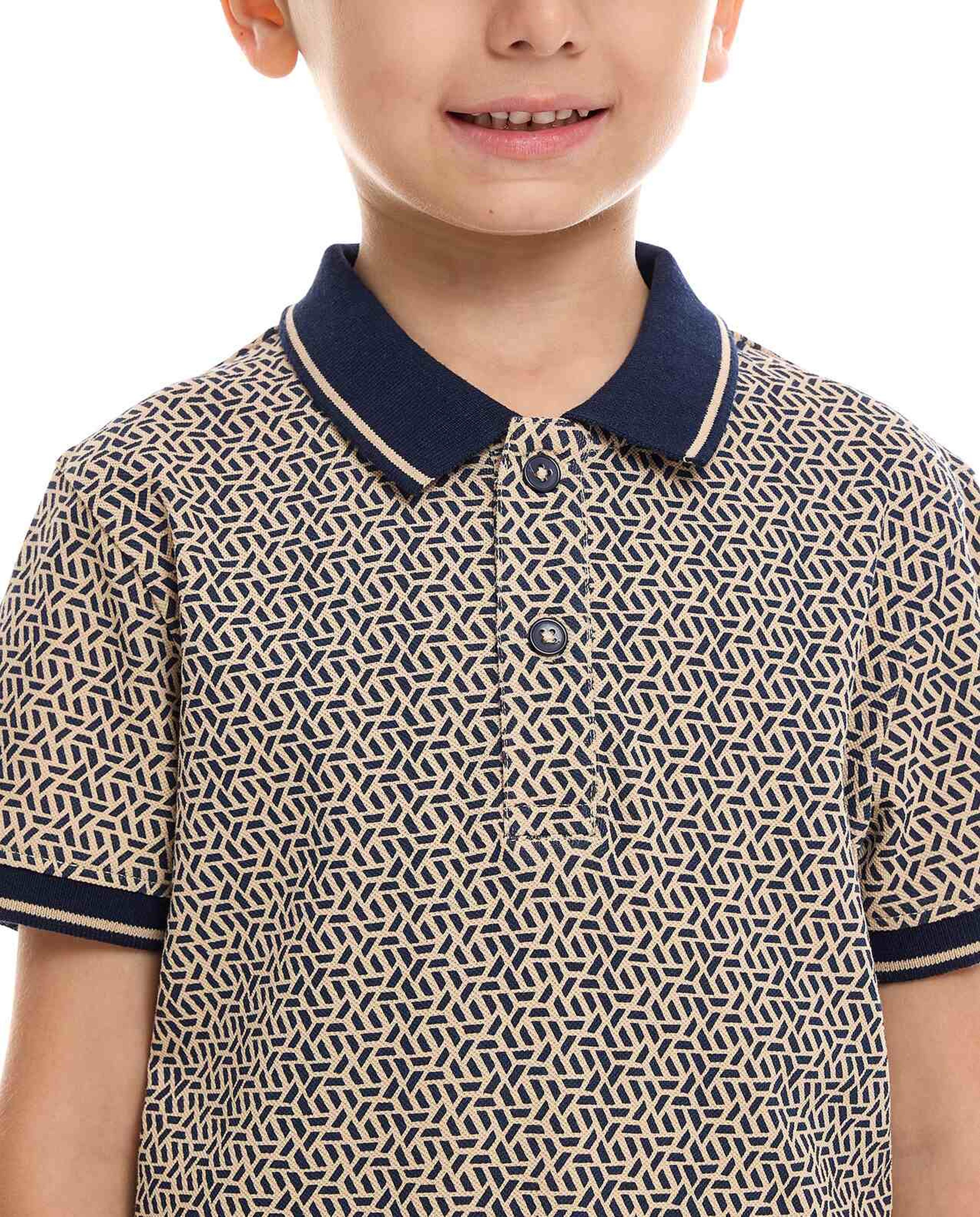 Patterned Polo T-Shirt with Short Sleeves