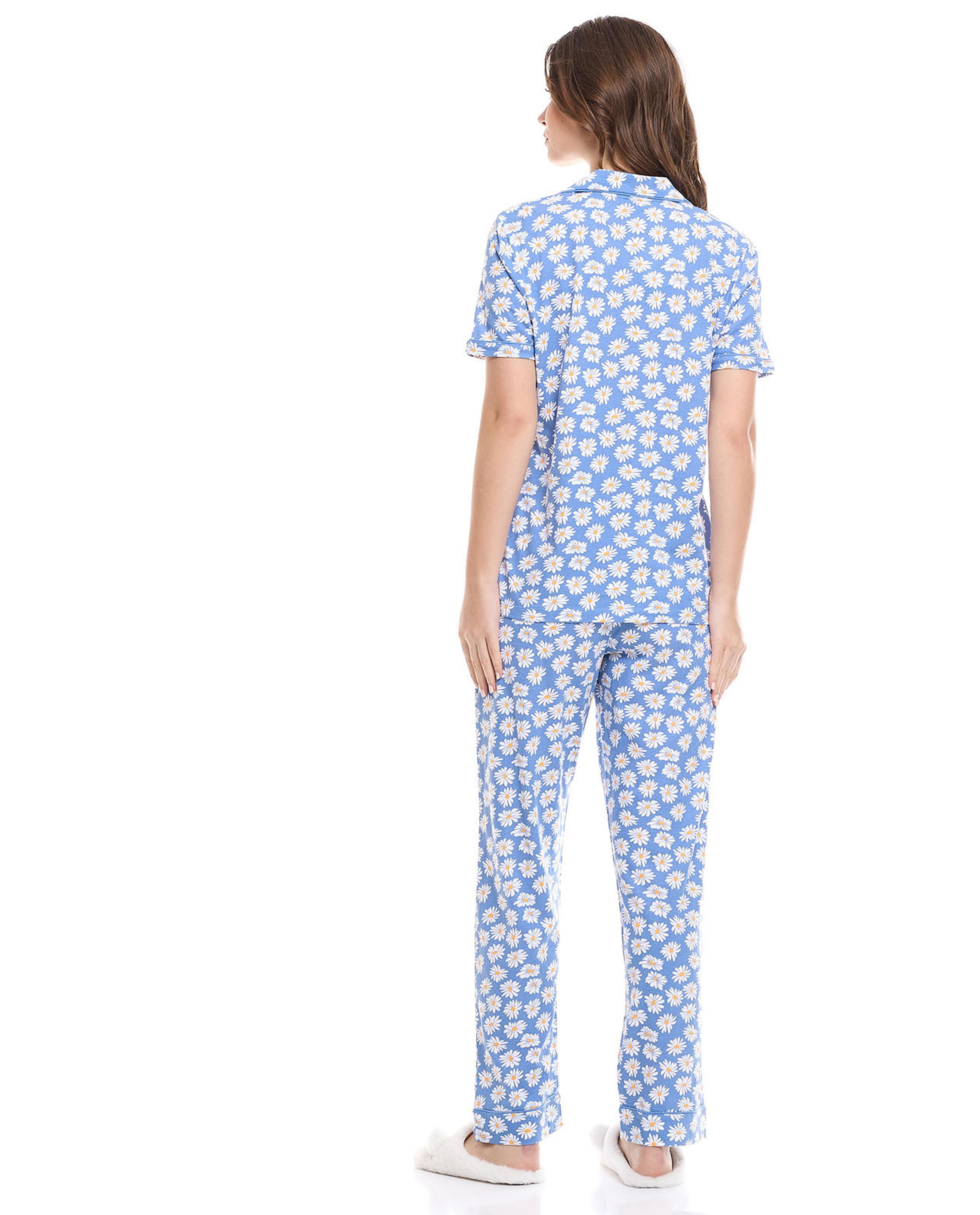 Printed Lapel Collar Pyjama Set