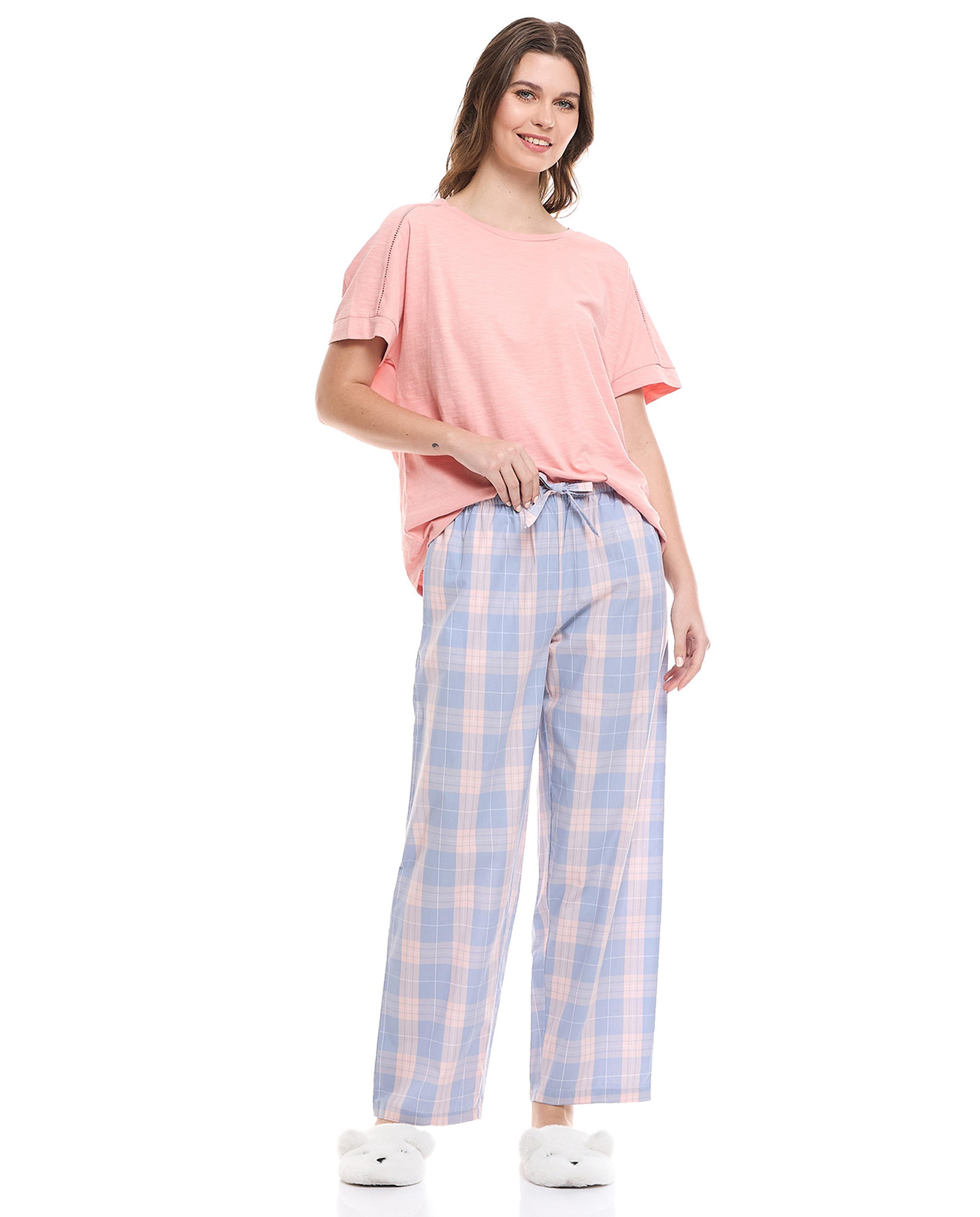 Plaid Pyjama Bottoms with Drawstring Waist
