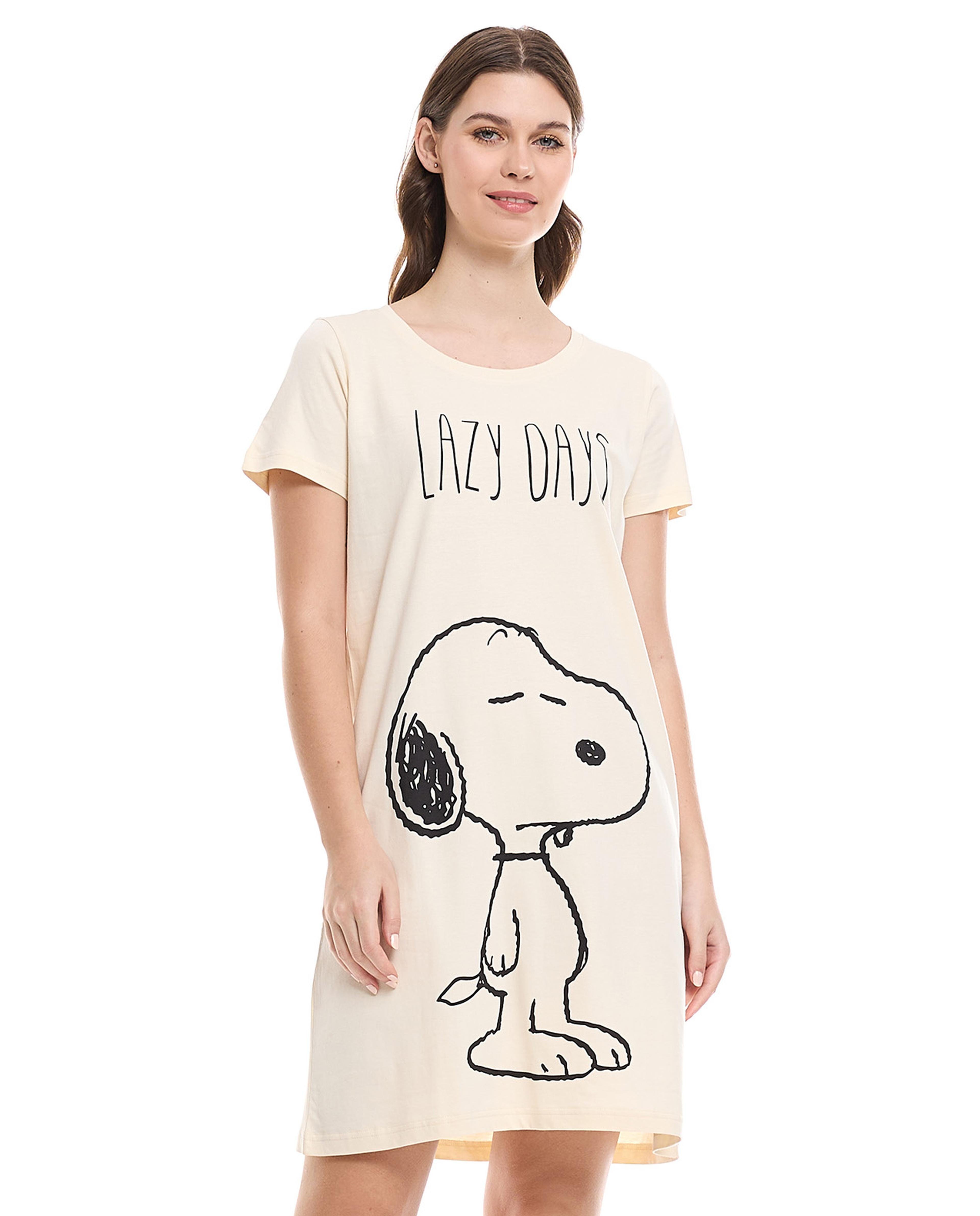 Snoopy Print Nightdress with Short Sleeves