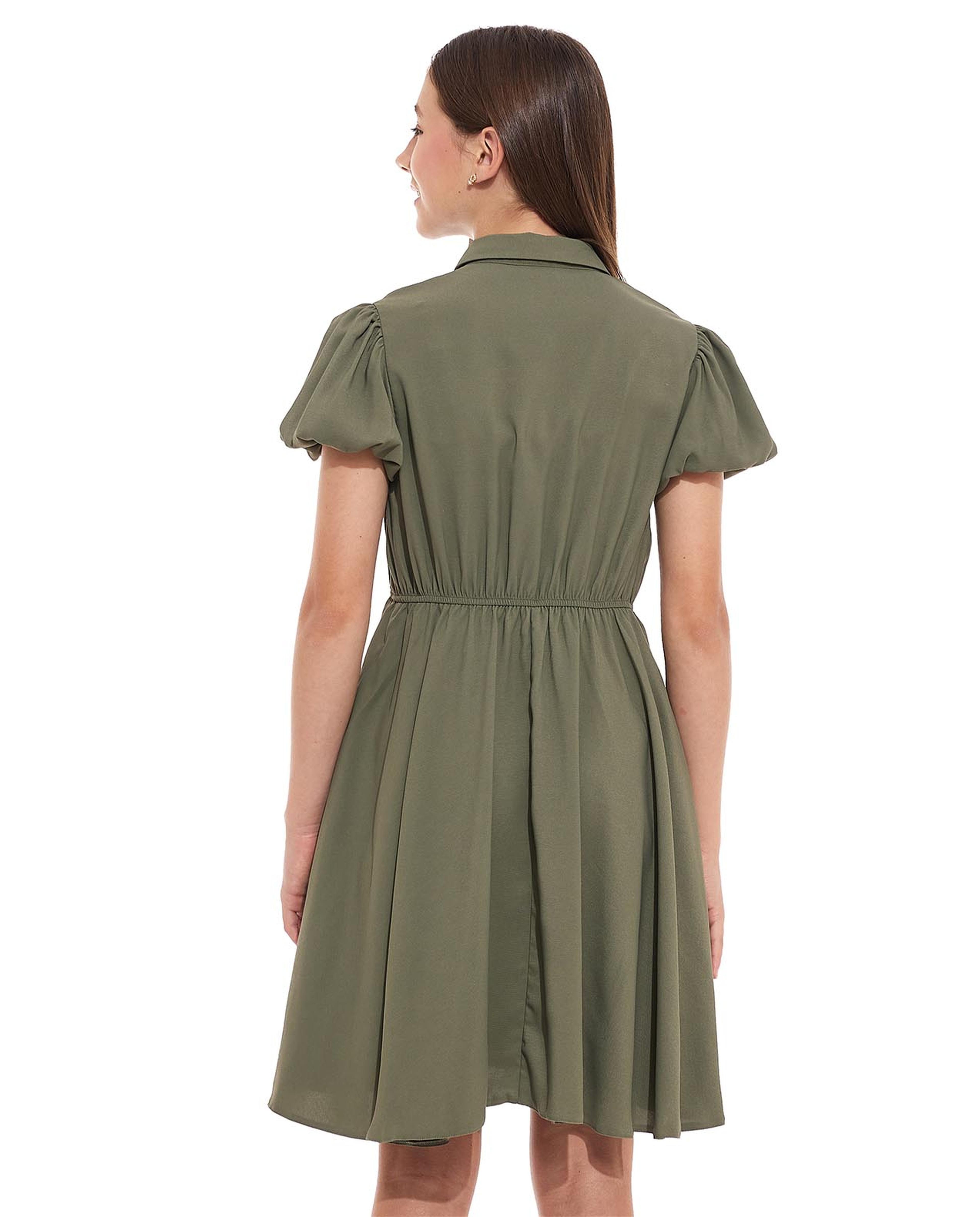 Solid Shirt Dress with Balloon Sleeves