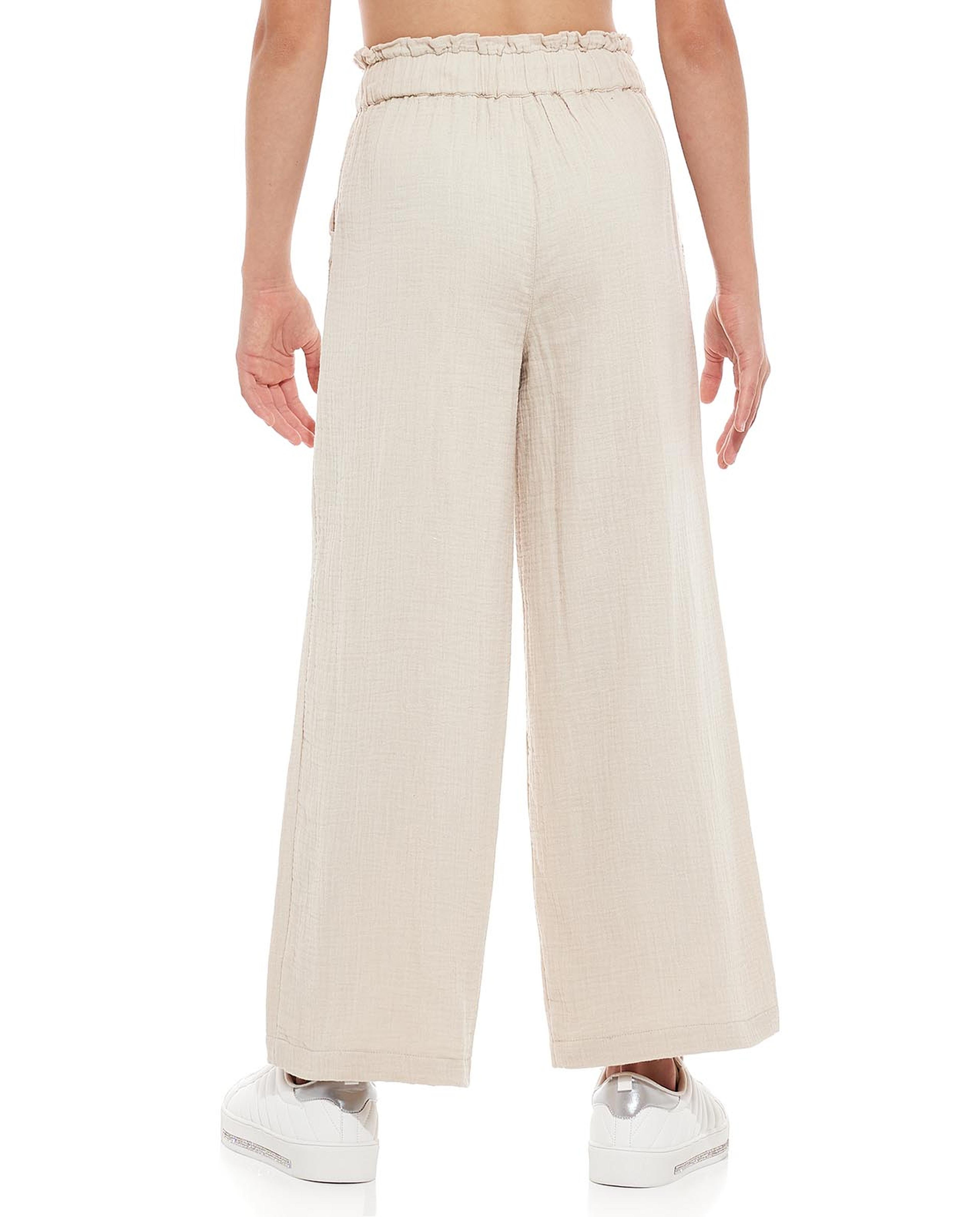 Embroidered Wide Leg Pants with Drawstring Waist