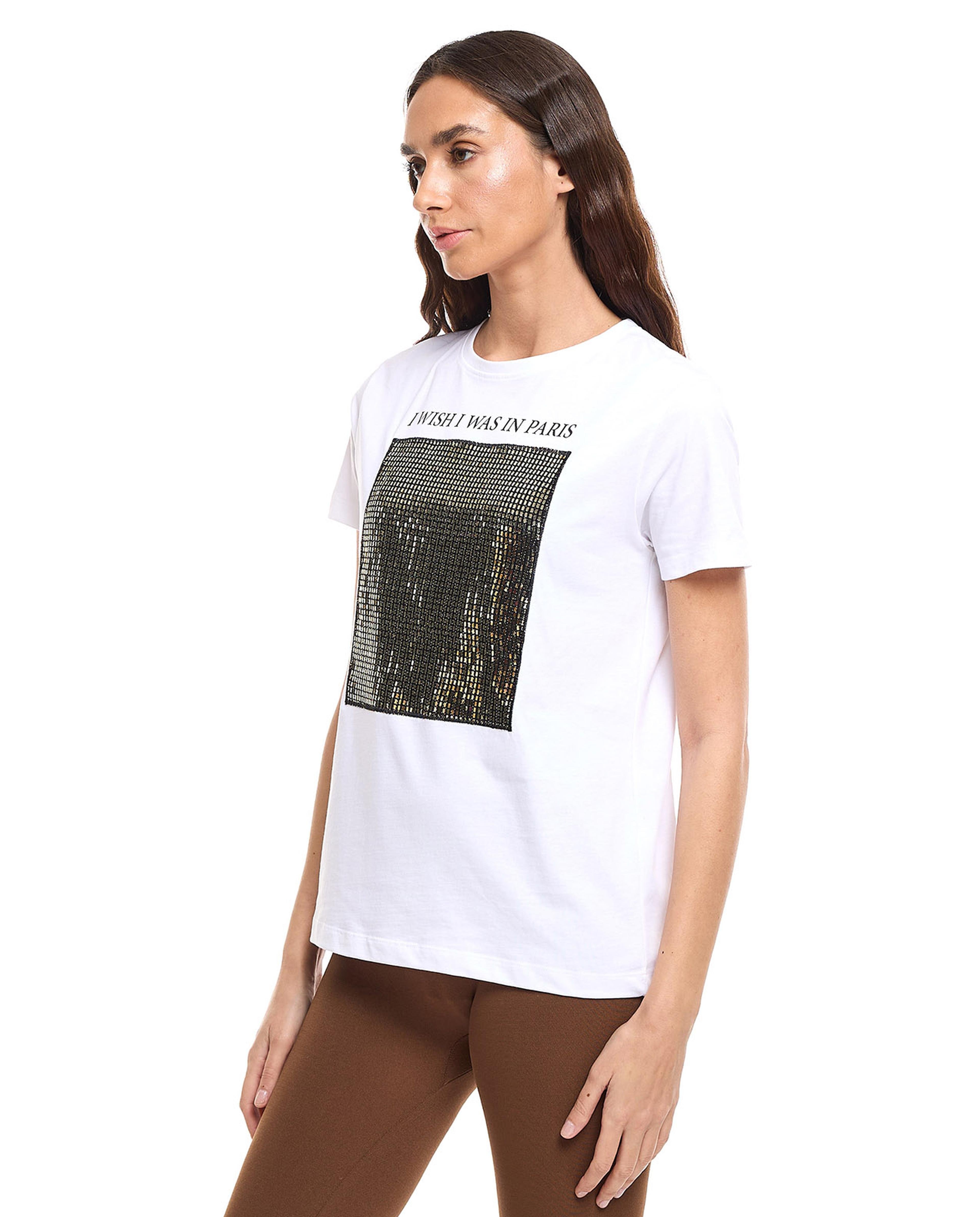 Embellished T-Shirt with Crew Neck and Short Sleeves
