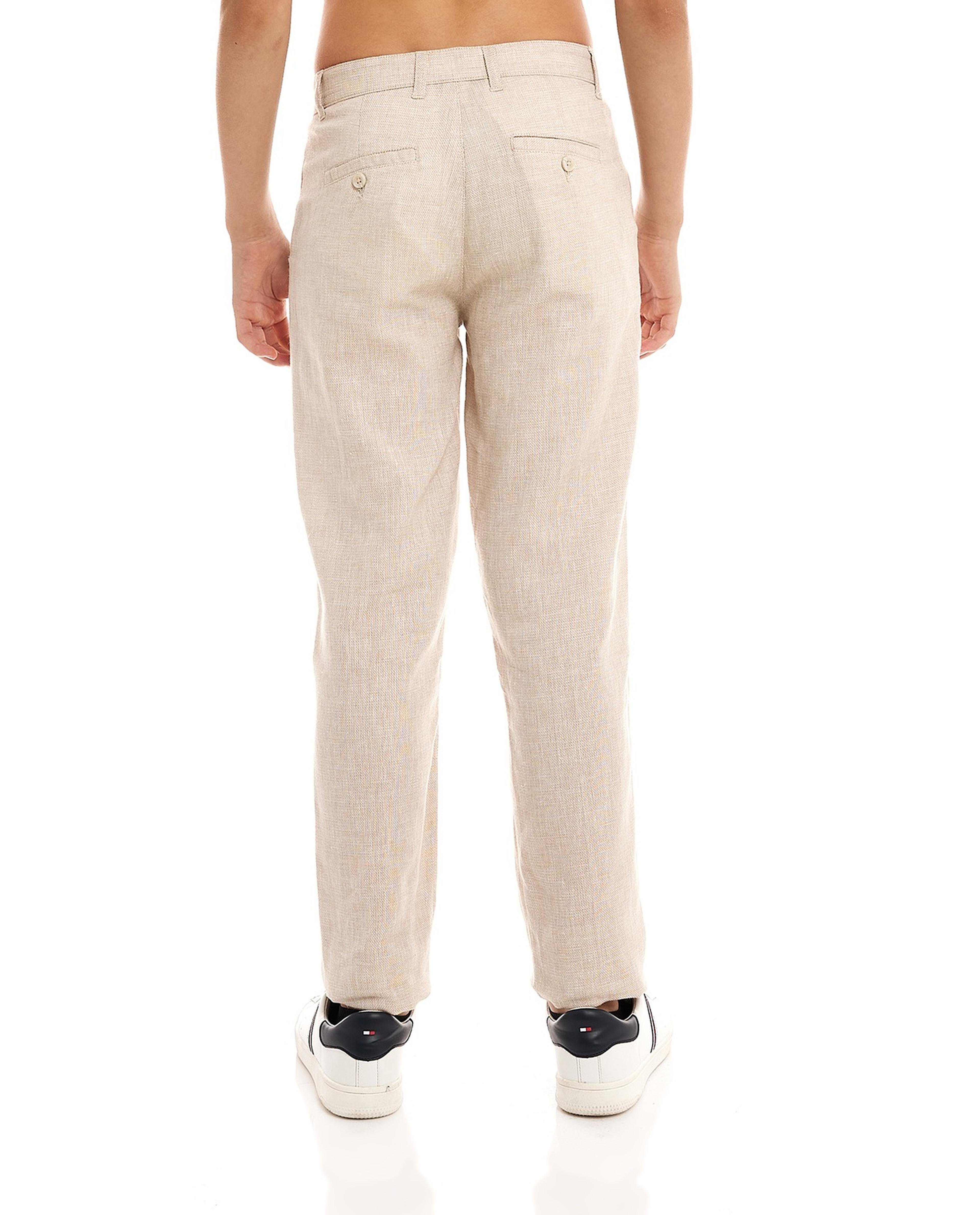 Woven Straight Fit Pants with Button Closure