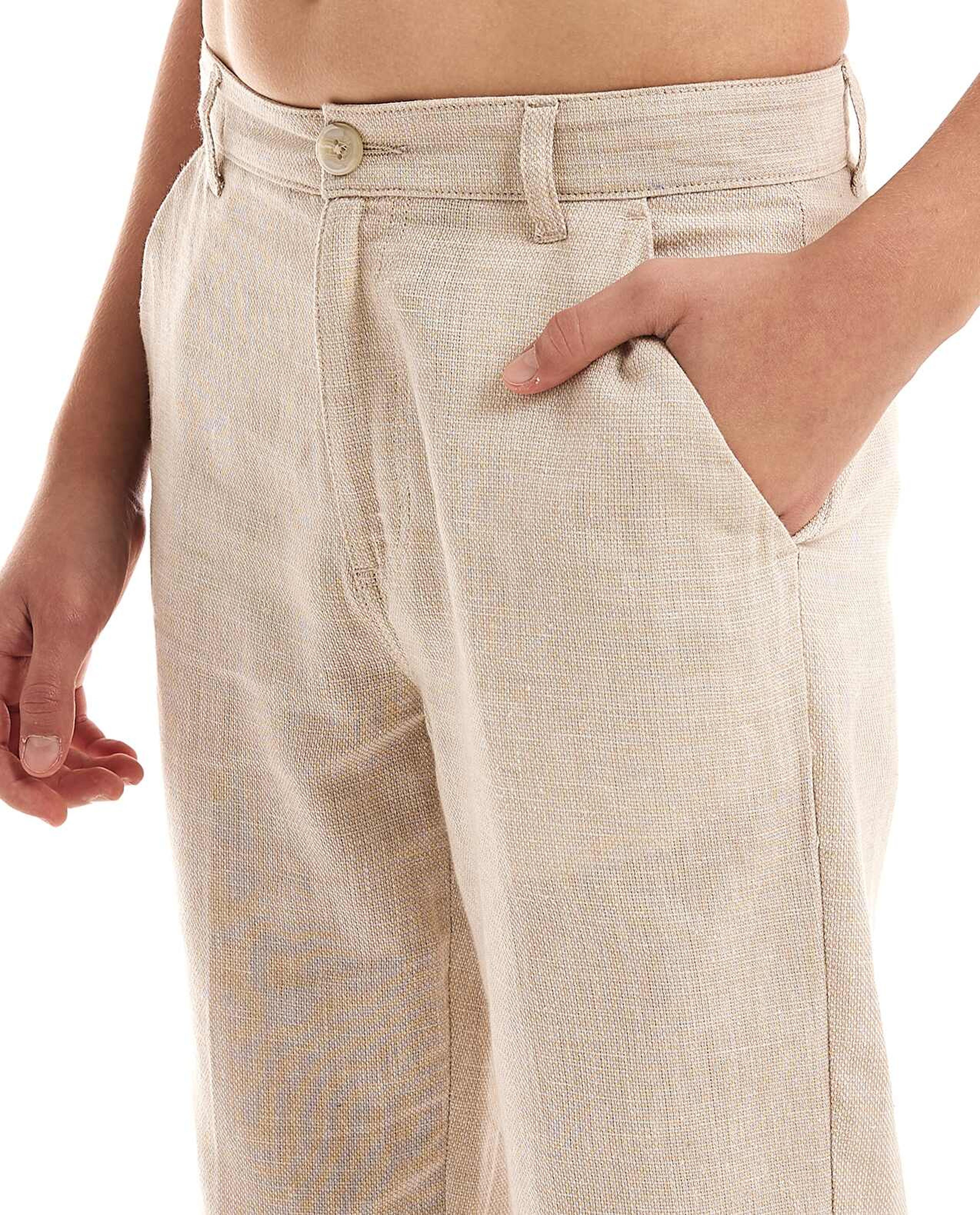 Woven Straight Fit Pants with Button Closure