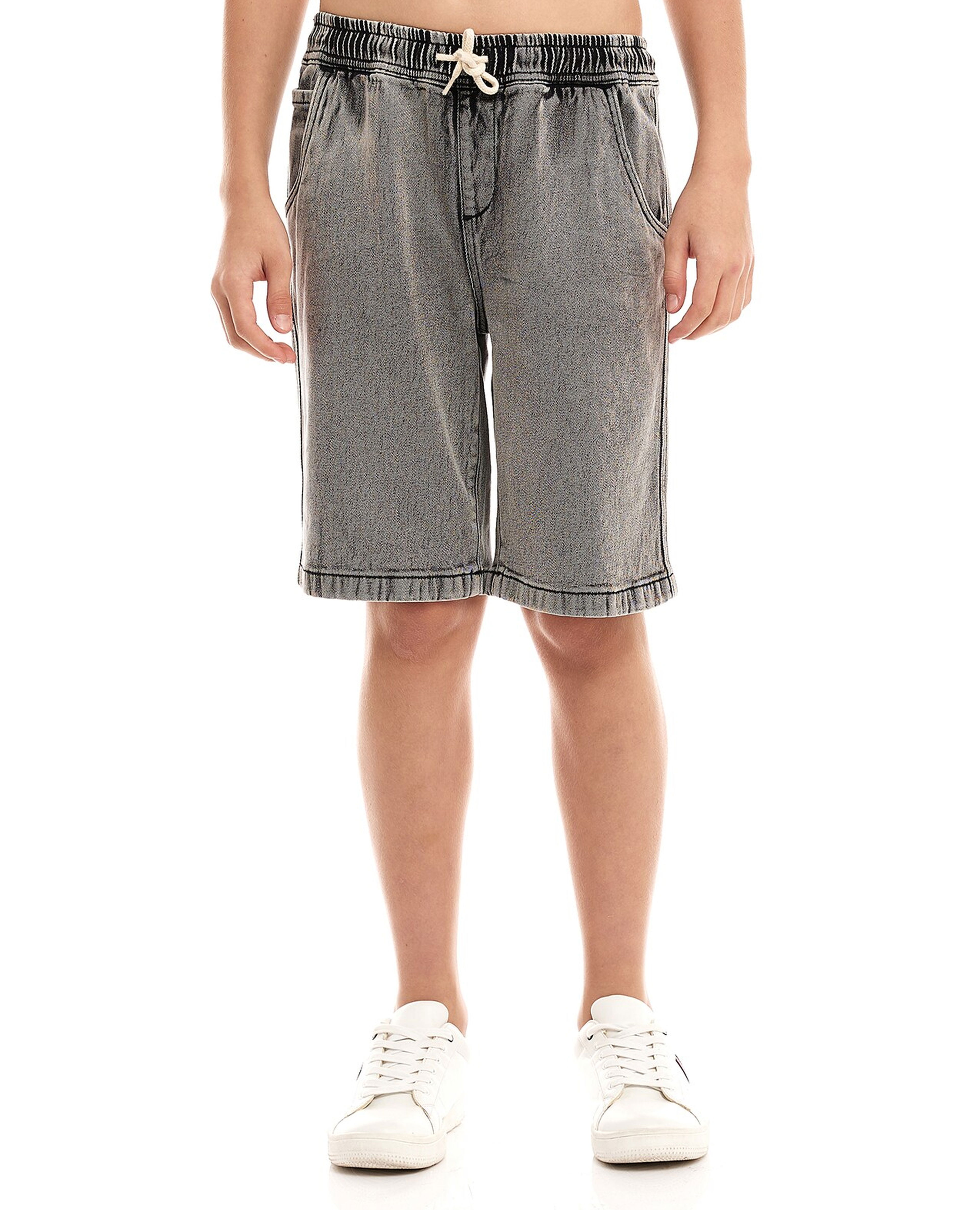 Washed Denim Shorts with Drawstring Waist