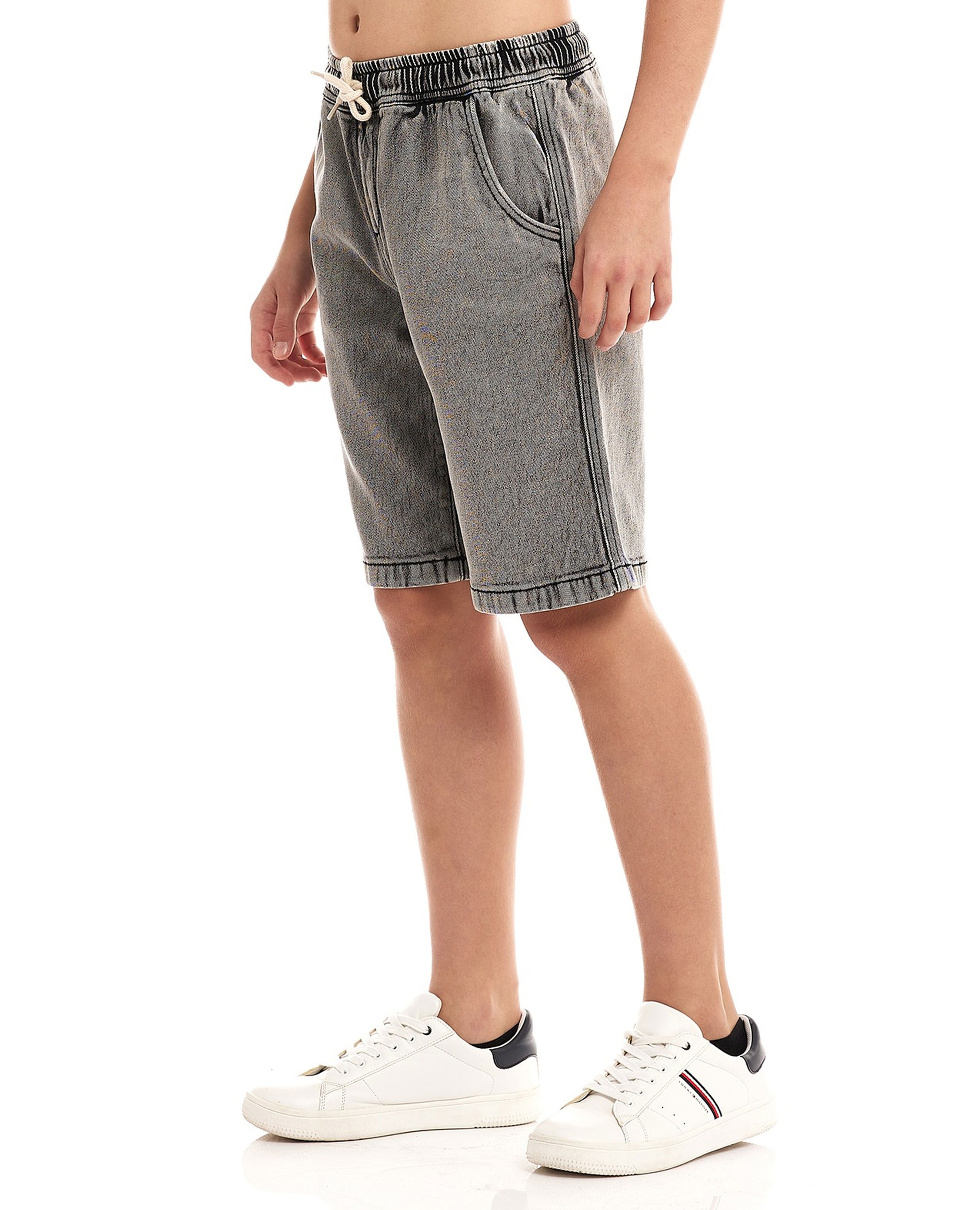 Washed Denim Shorts with Drawstring Waist