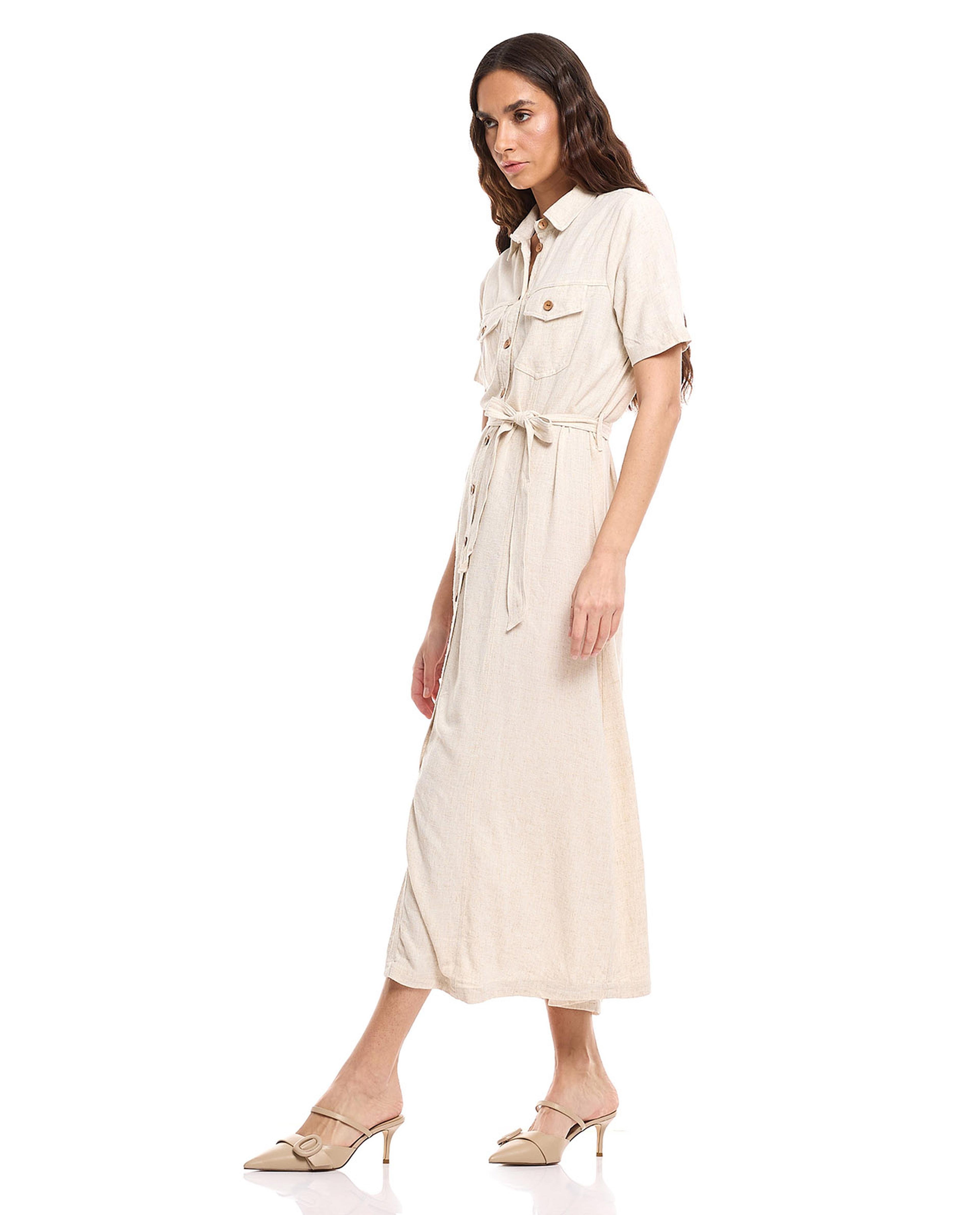 Knitted Shirt Dress with Short Sleeves