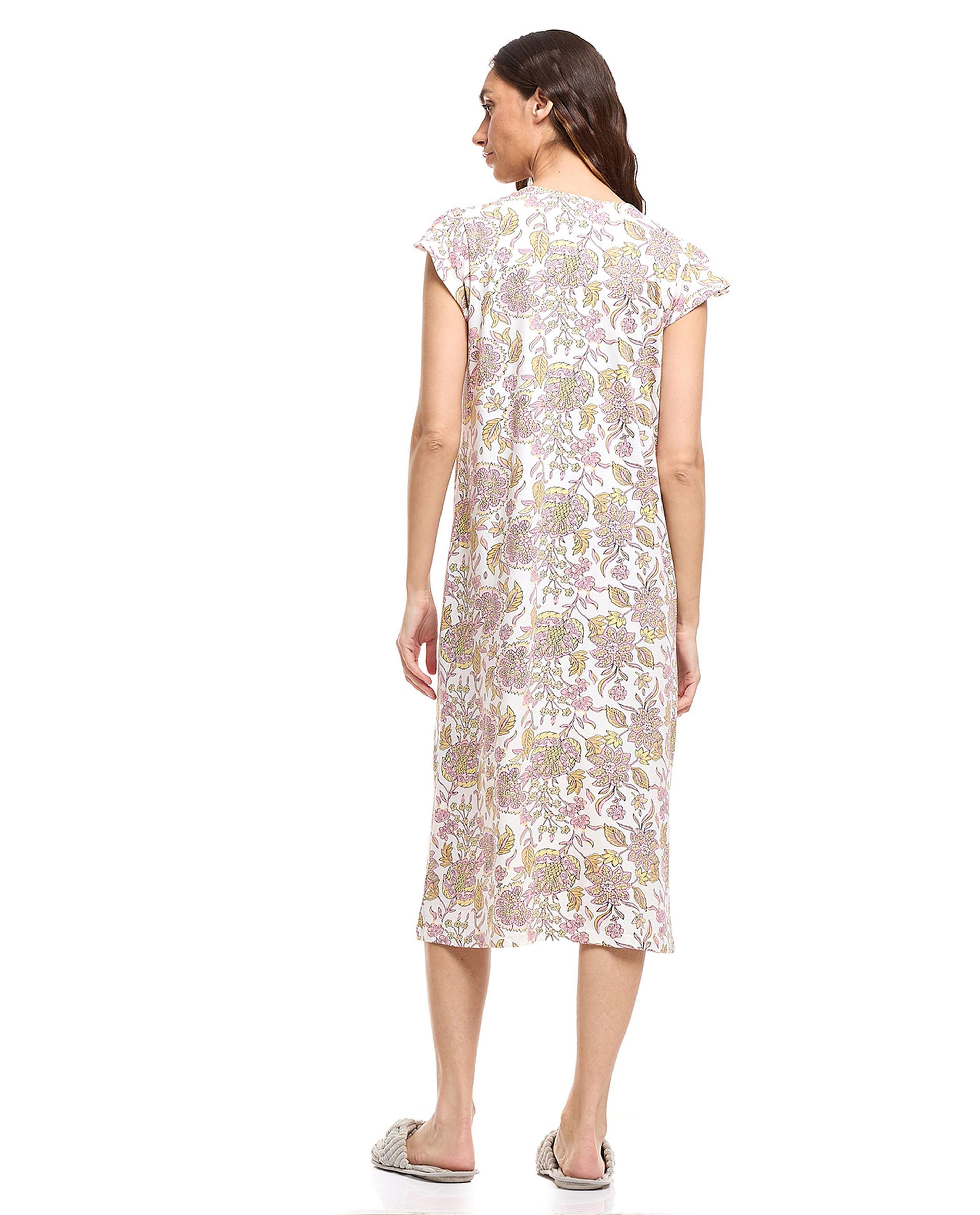 Printed Nightdress with V-Neck and Short Sleeves