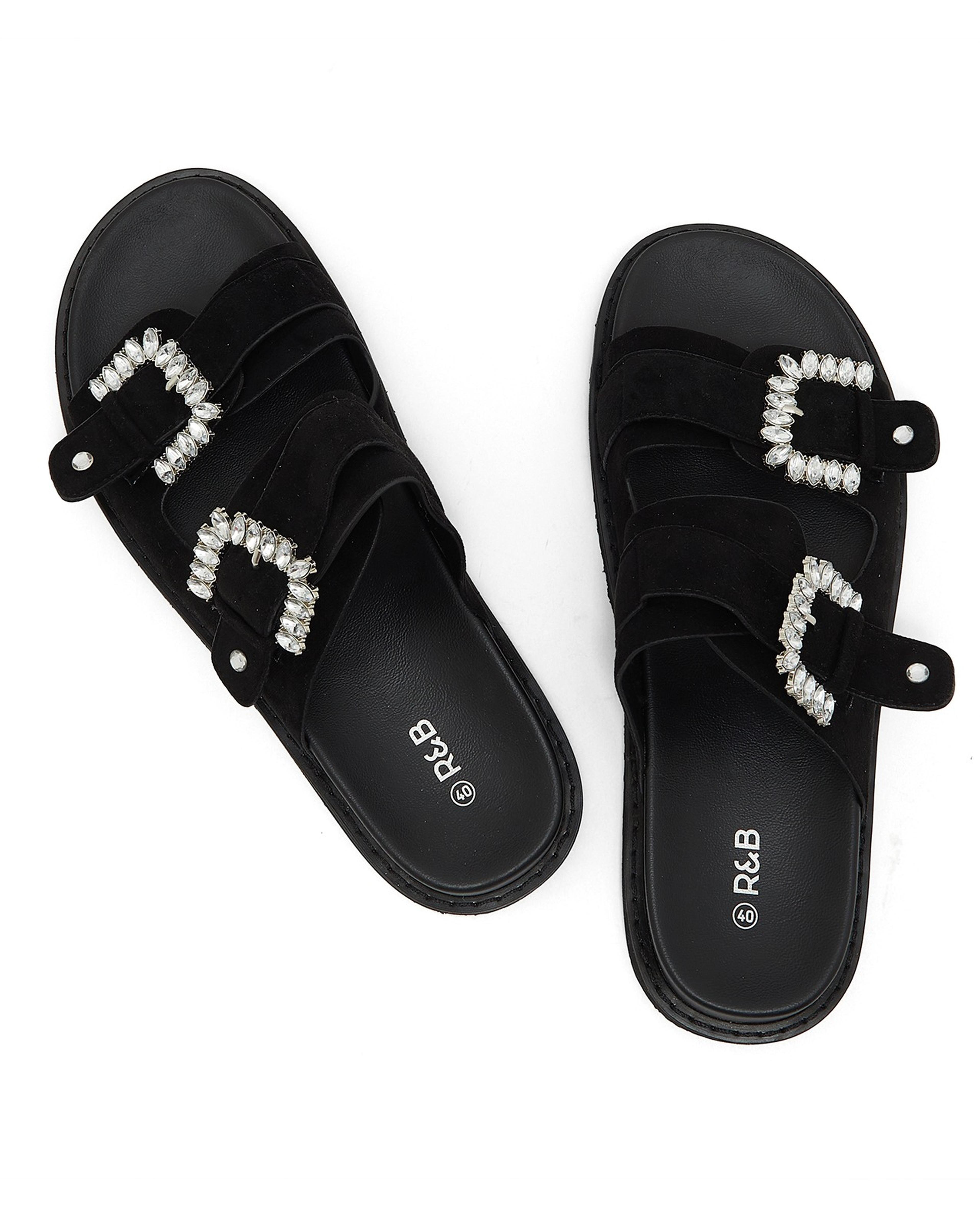 Embellished Double Strap Flat Sandals