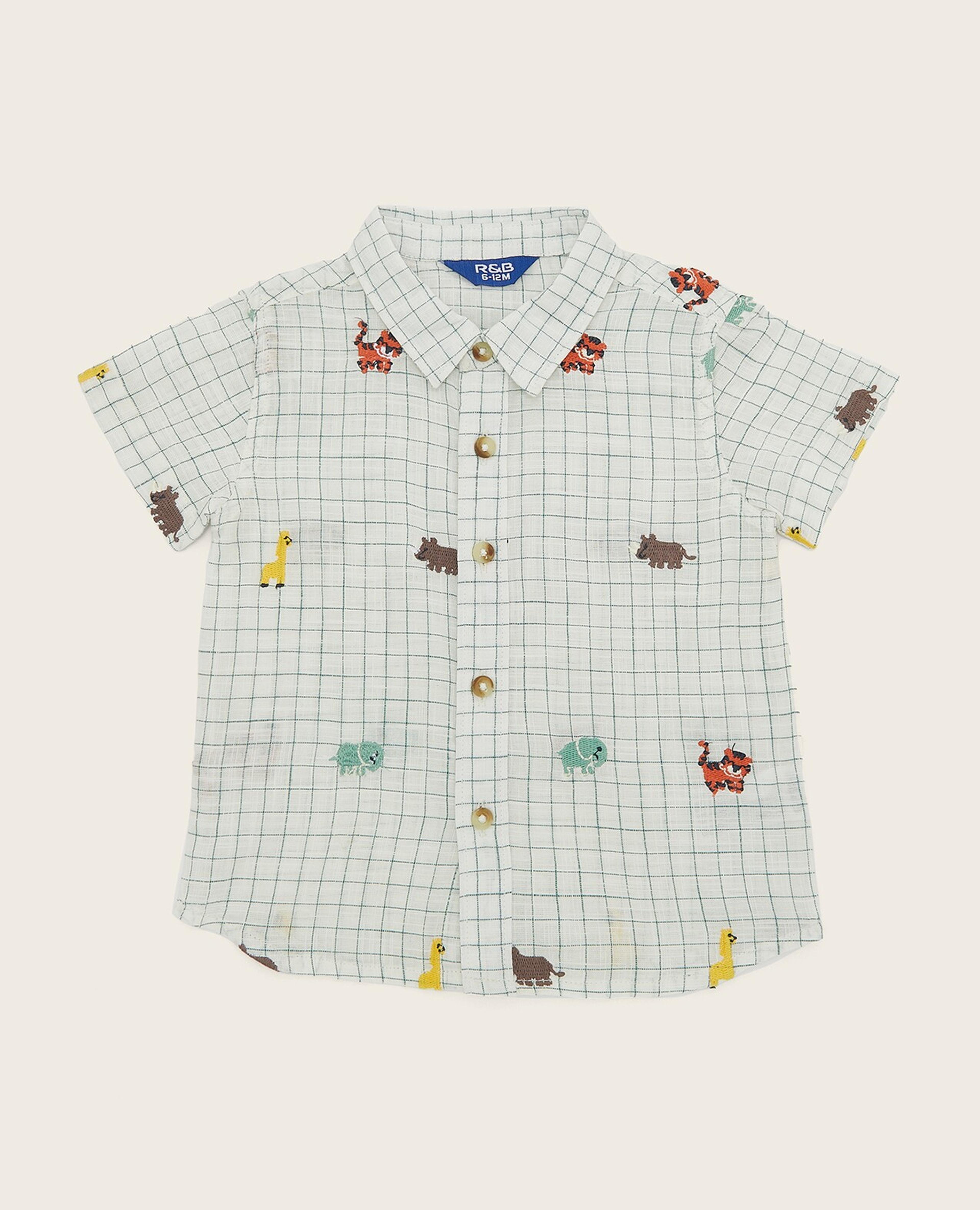 Embroidered Shirt with Classic Collar and Short Sleeves