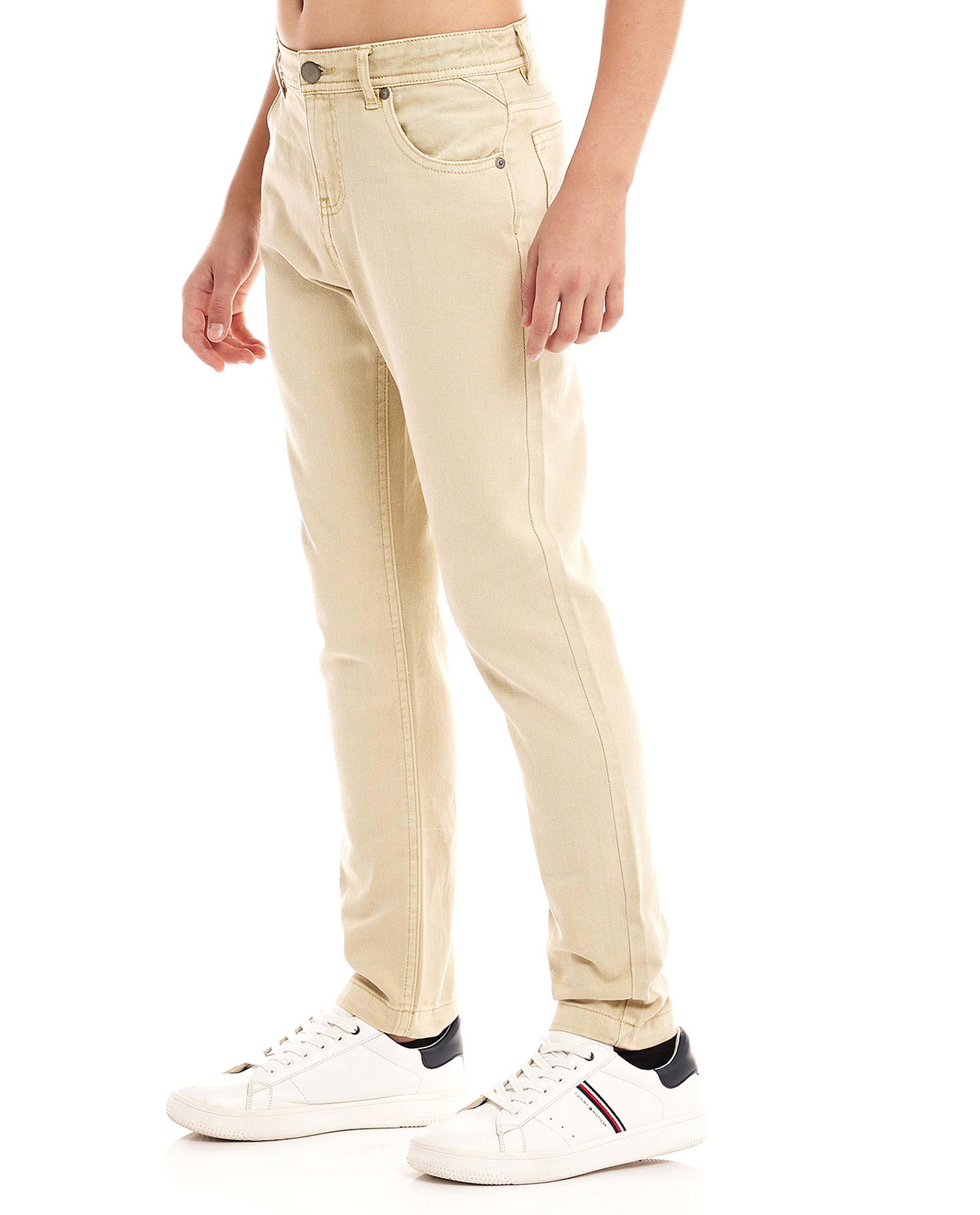 Solid Straight Fit Pants with Button Closure