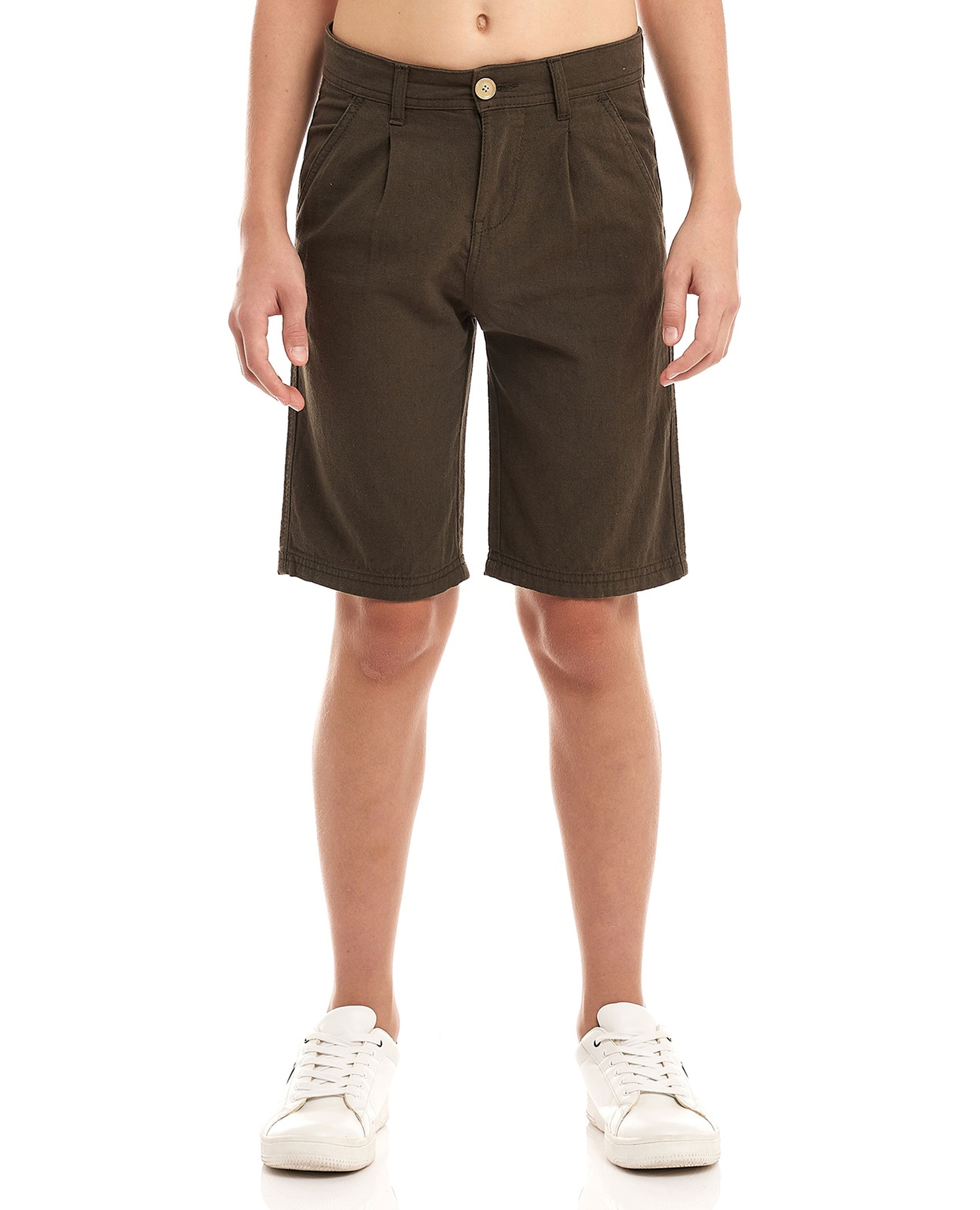 Solid Shorts with Button Closure