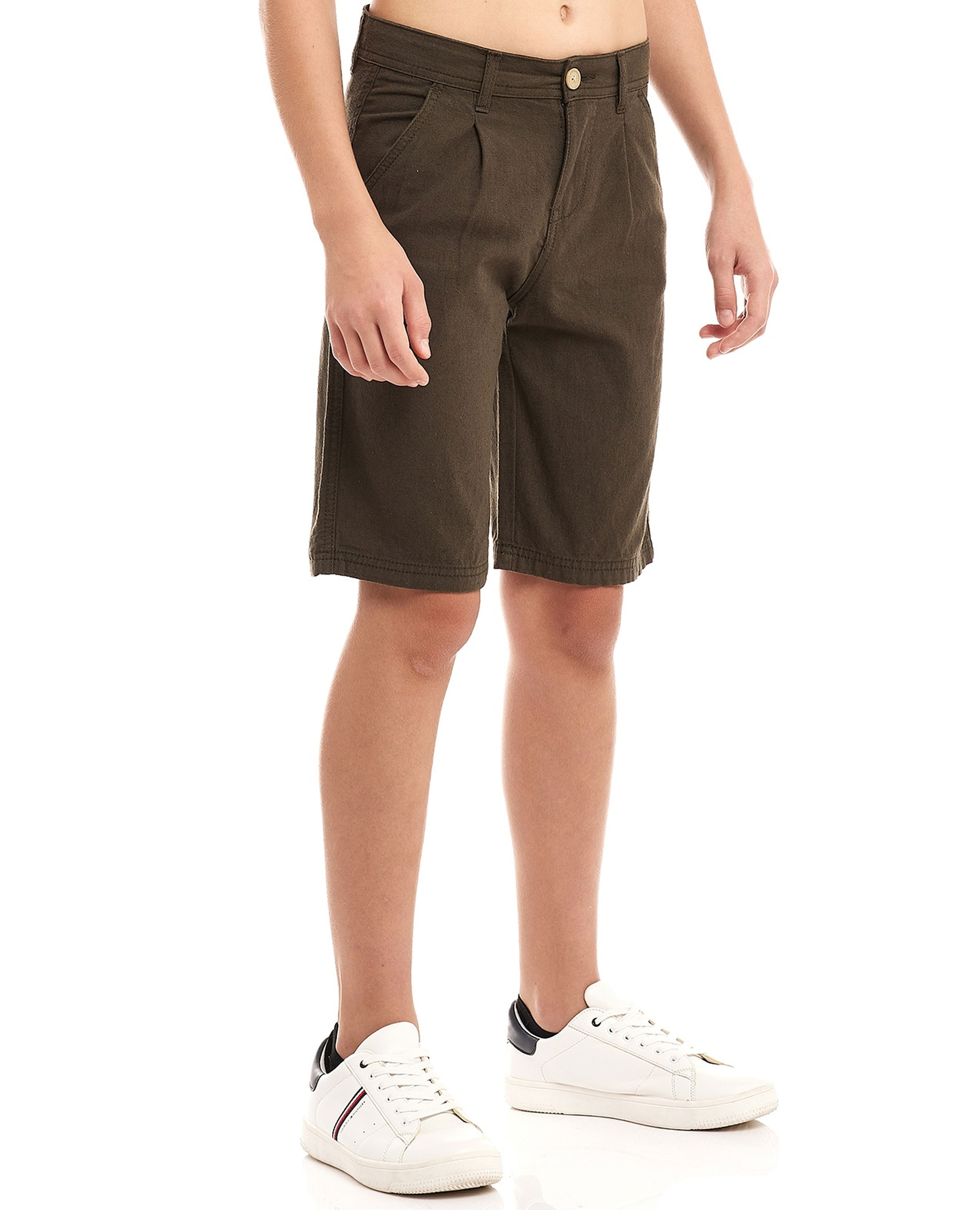 Solid Shorts with Button Closure