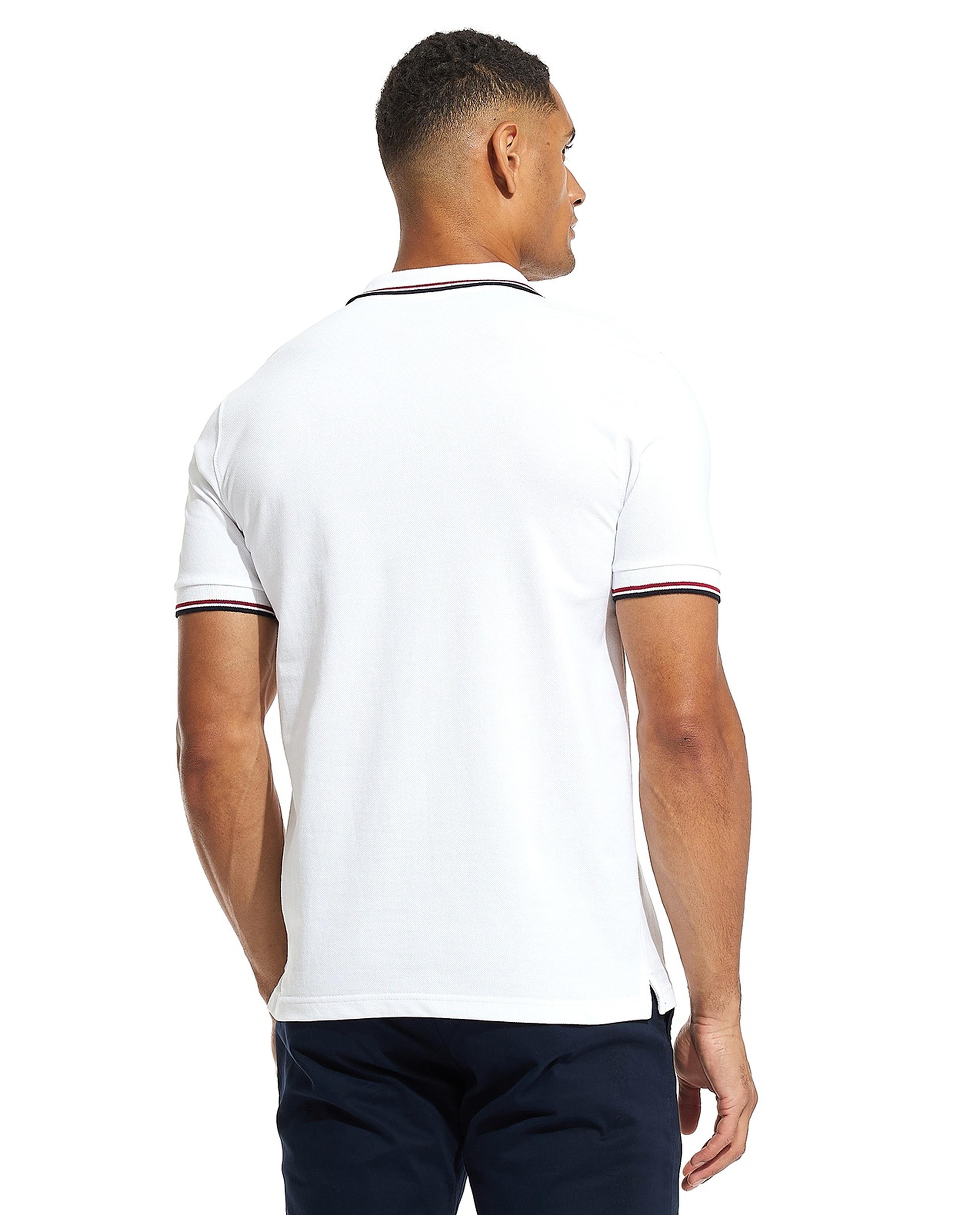 Striped Trim Polo T-Shirt with Short Sleeves