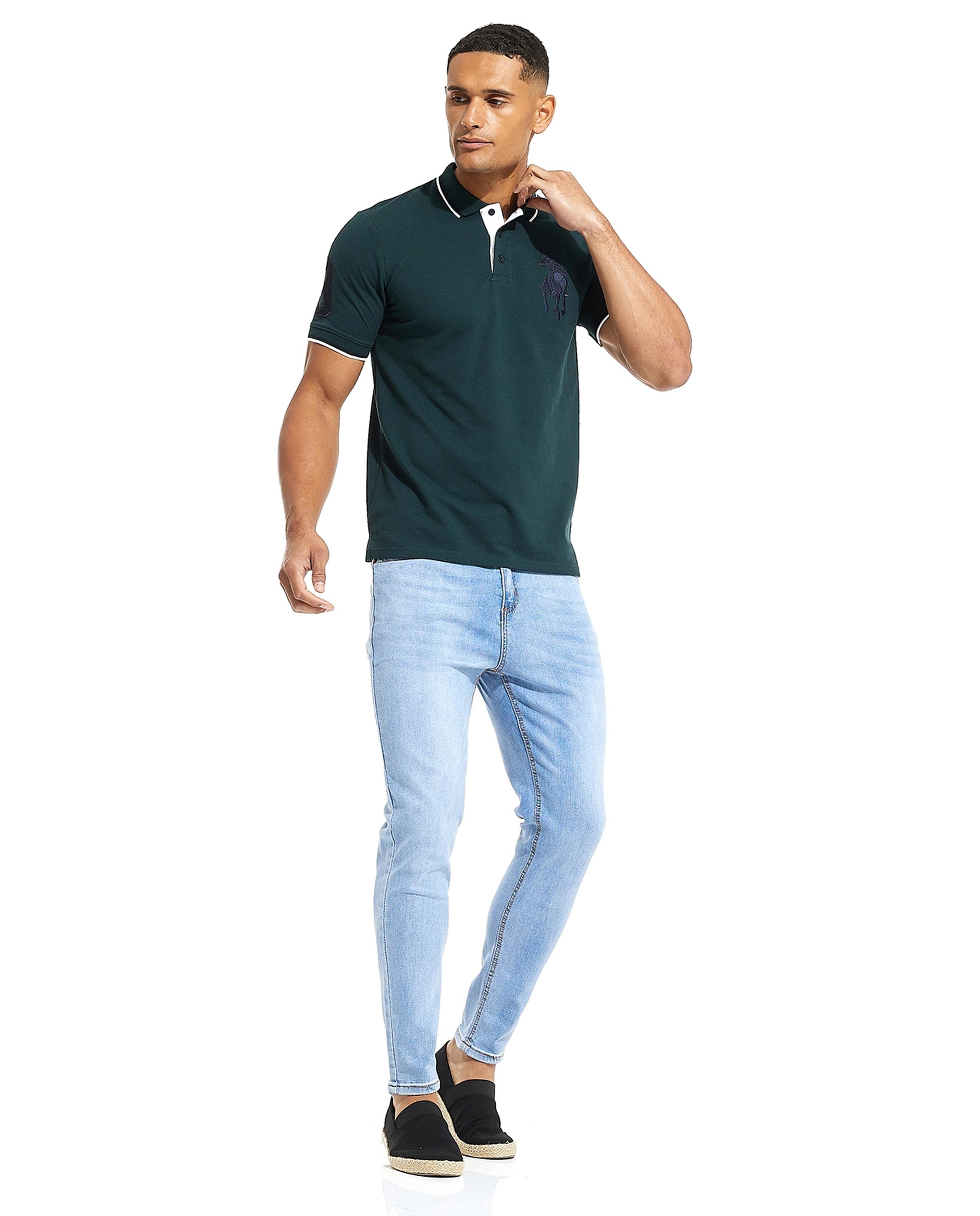 Logo Embroidered Polo T-Shirt with Short Sleeves