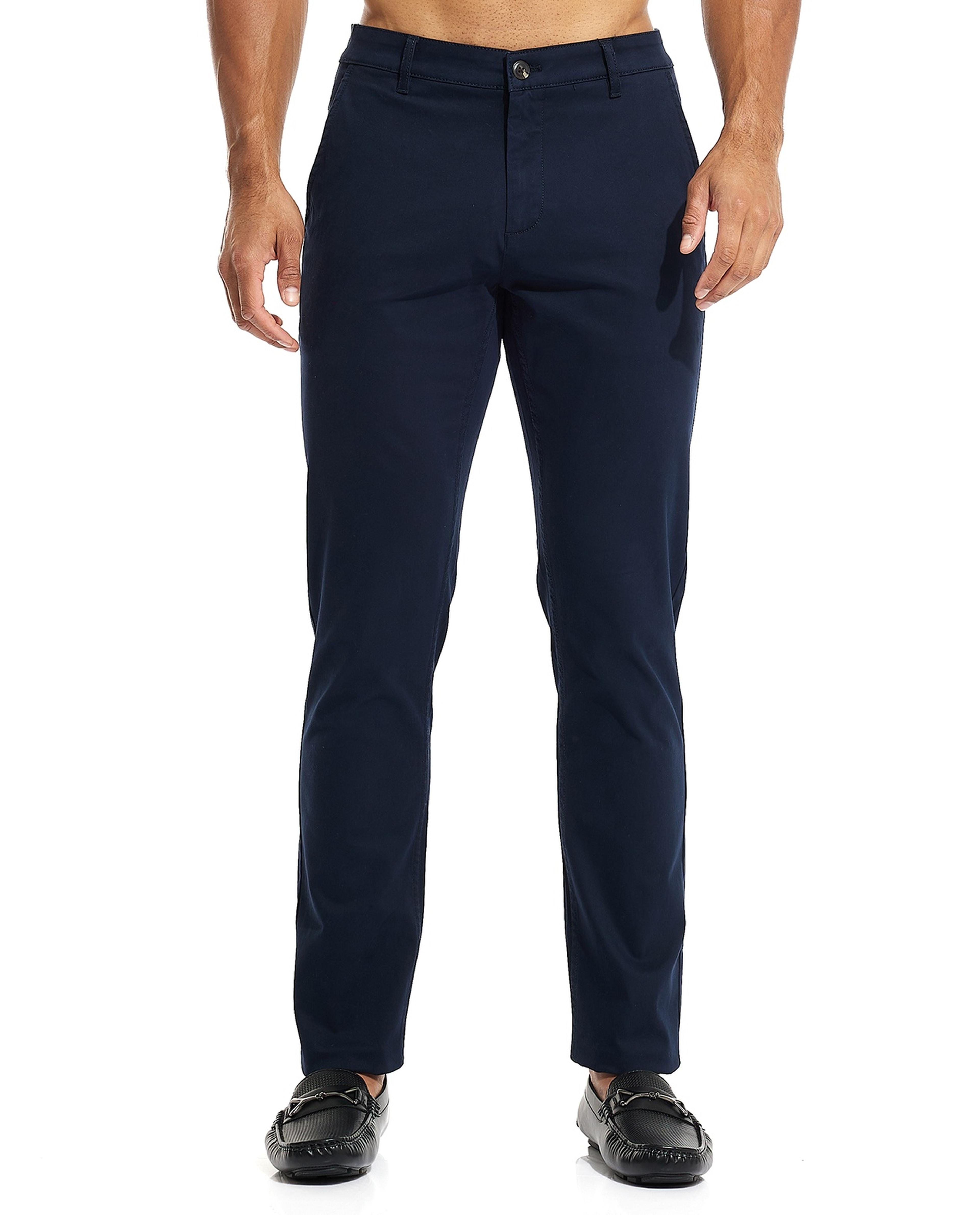 Solid Tapered Fit Pants with Button Closure