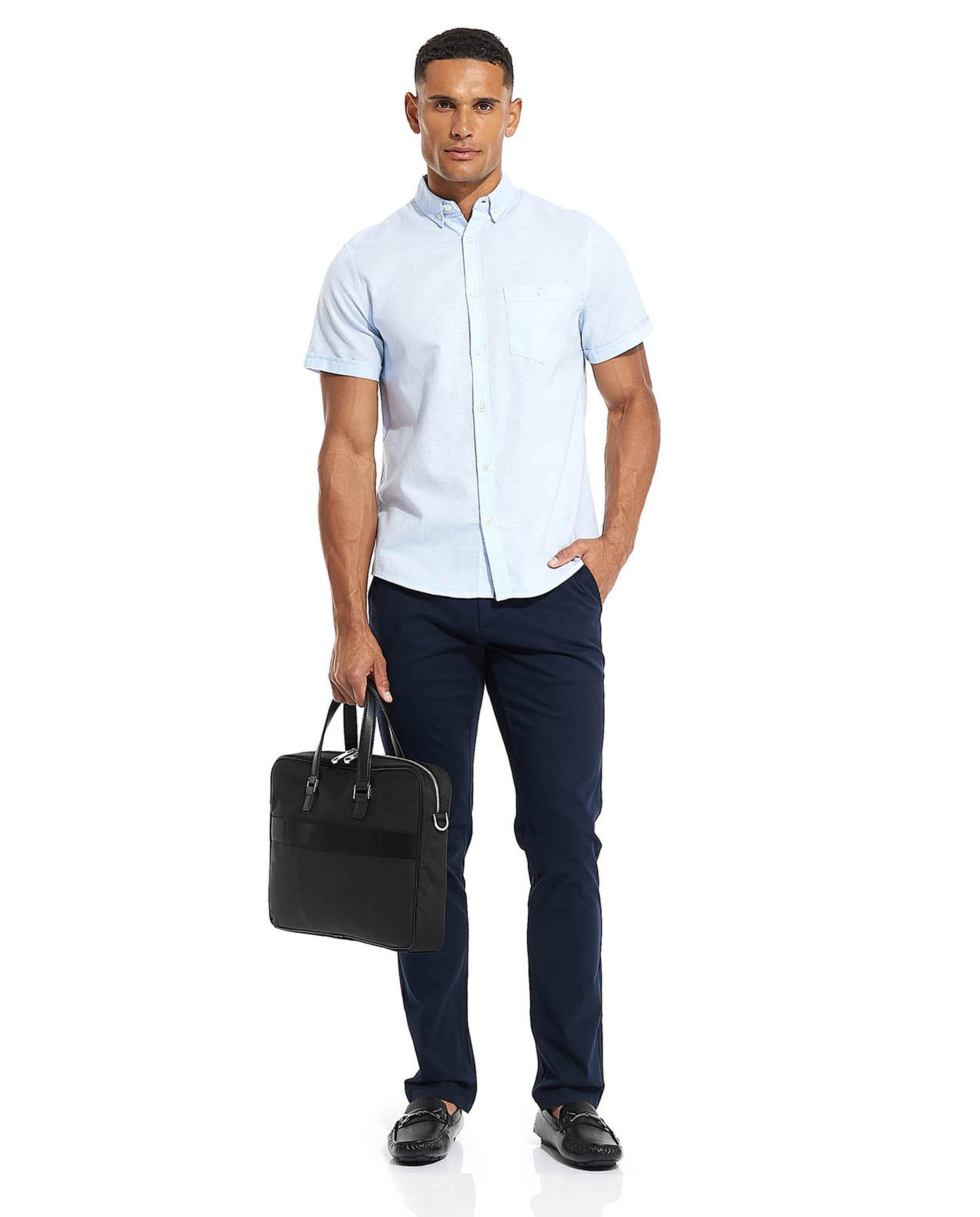 Solid Shirt with Button Down Collar and Short Sleeves