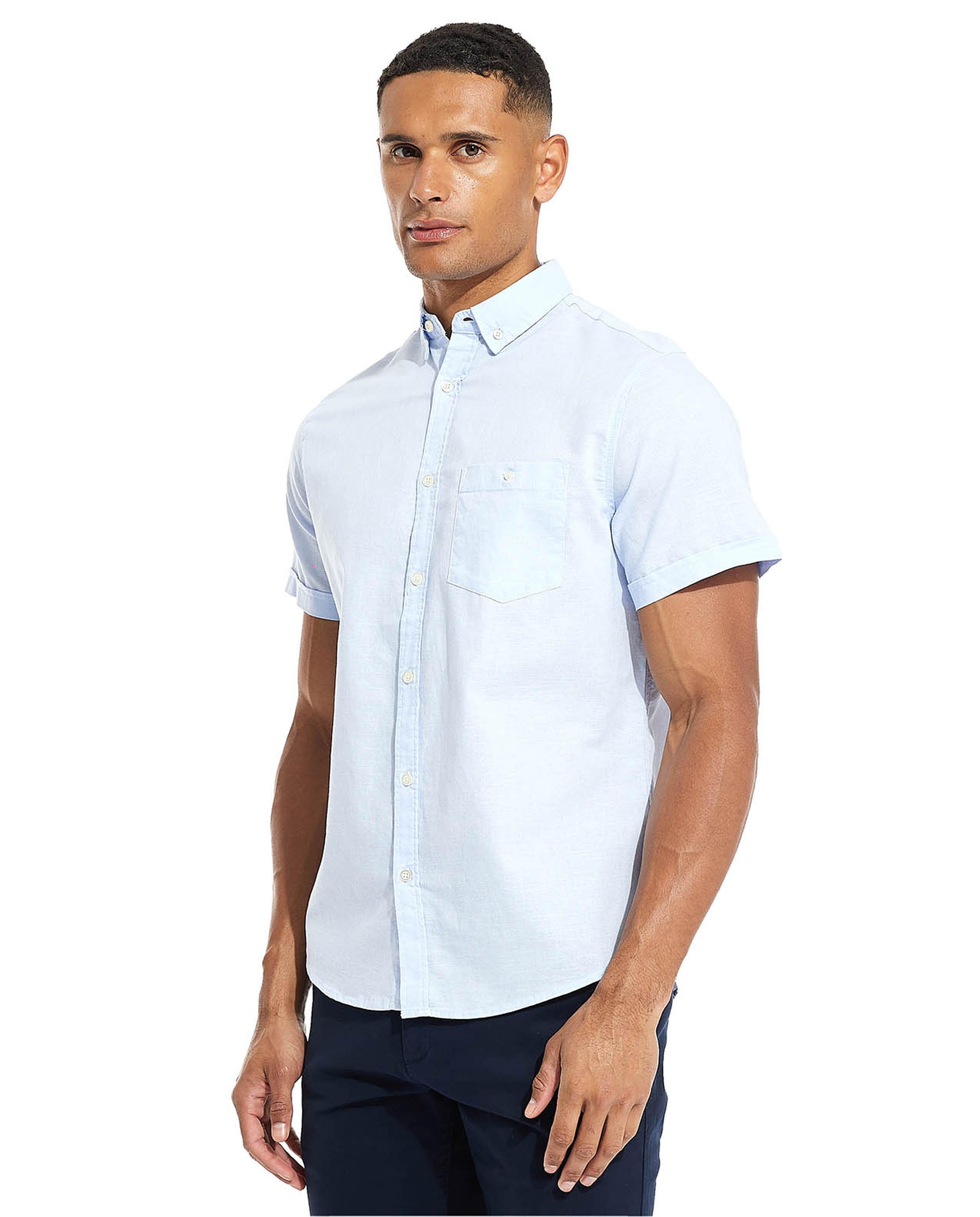 Solid Shirt with Button Down Collar and Short Sleeves