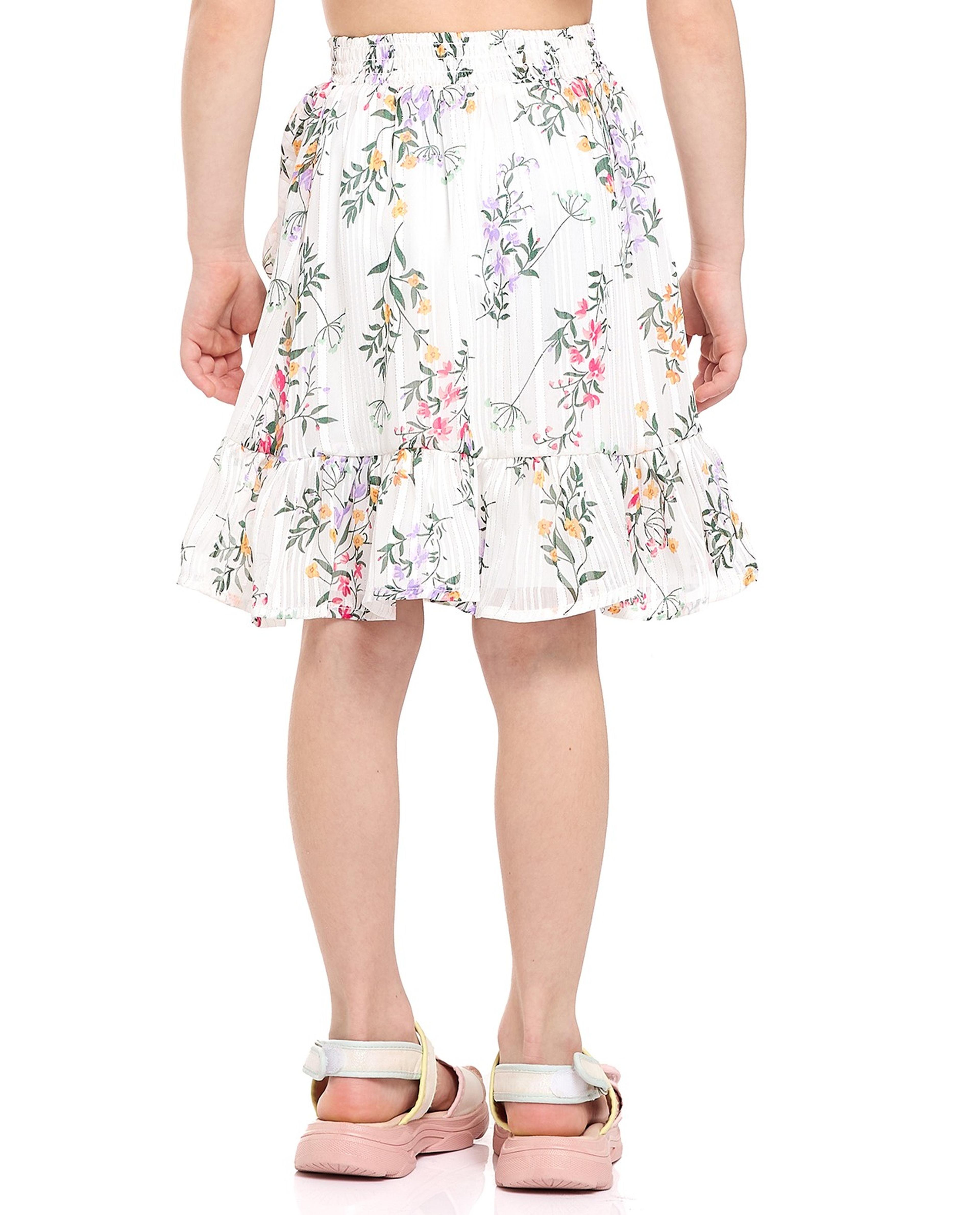 Floral Print Skirt with Elastic Waist