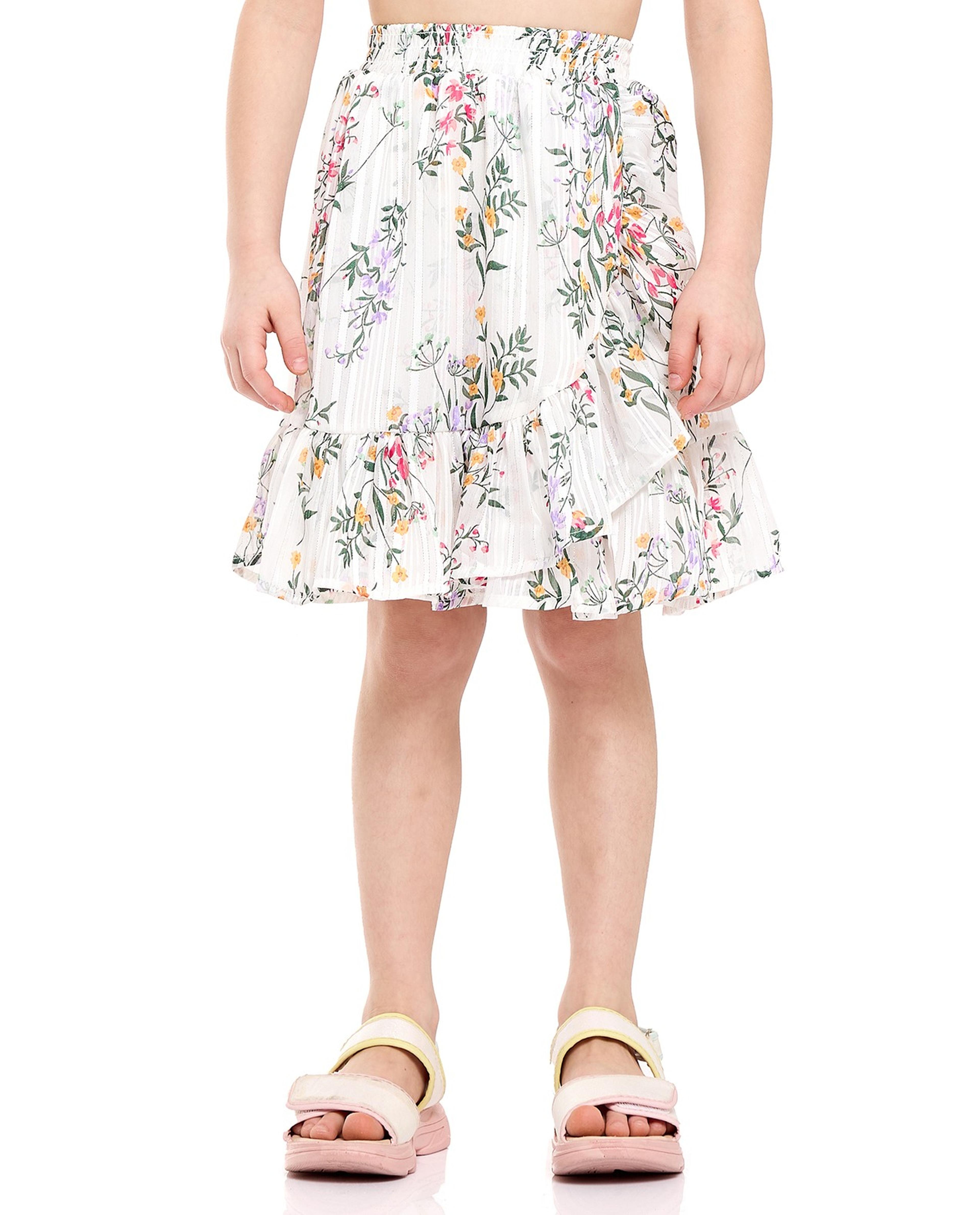 Floral Print Skirt with Elastic Waist