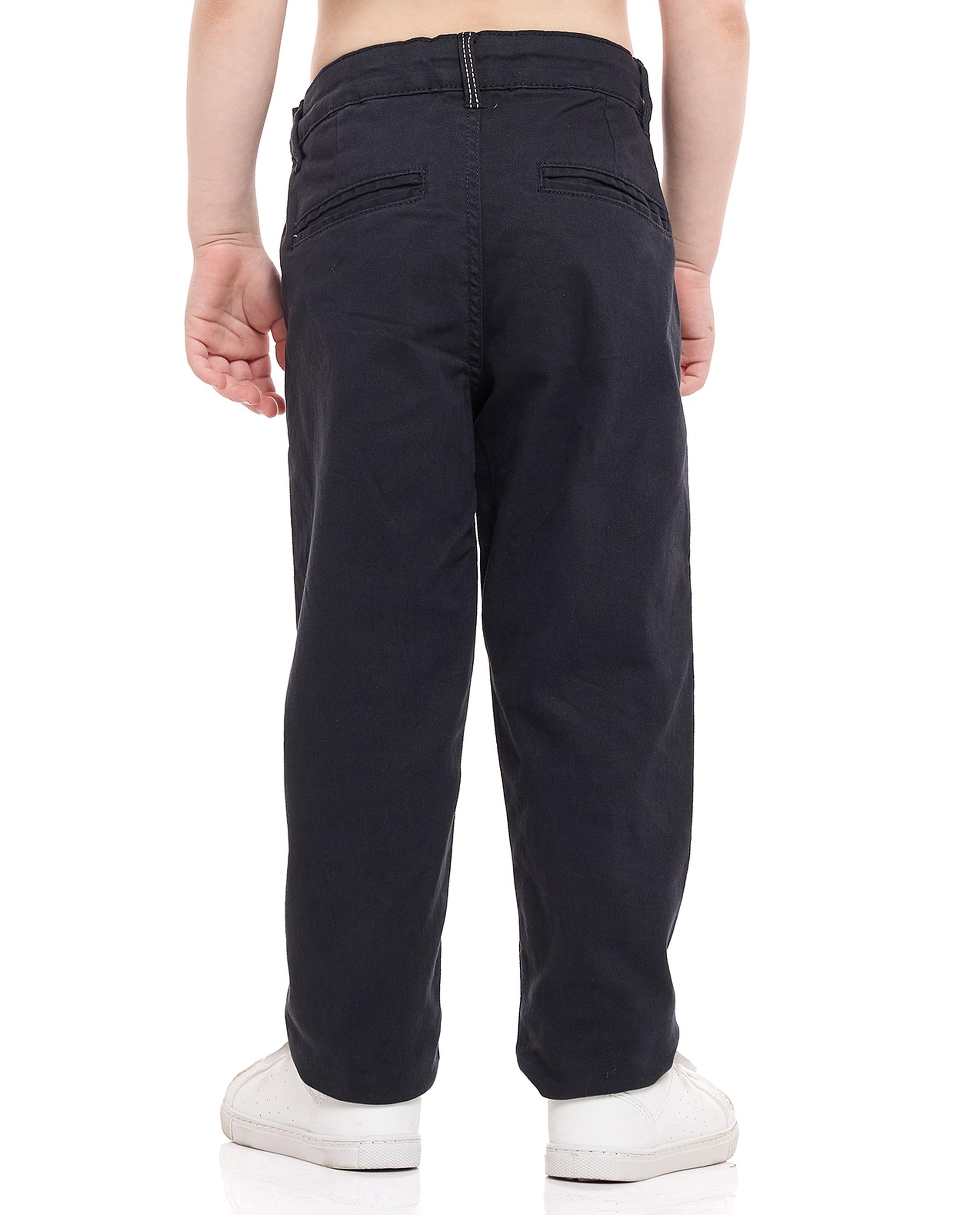 Solid Straight Fit Pants with Button Closure