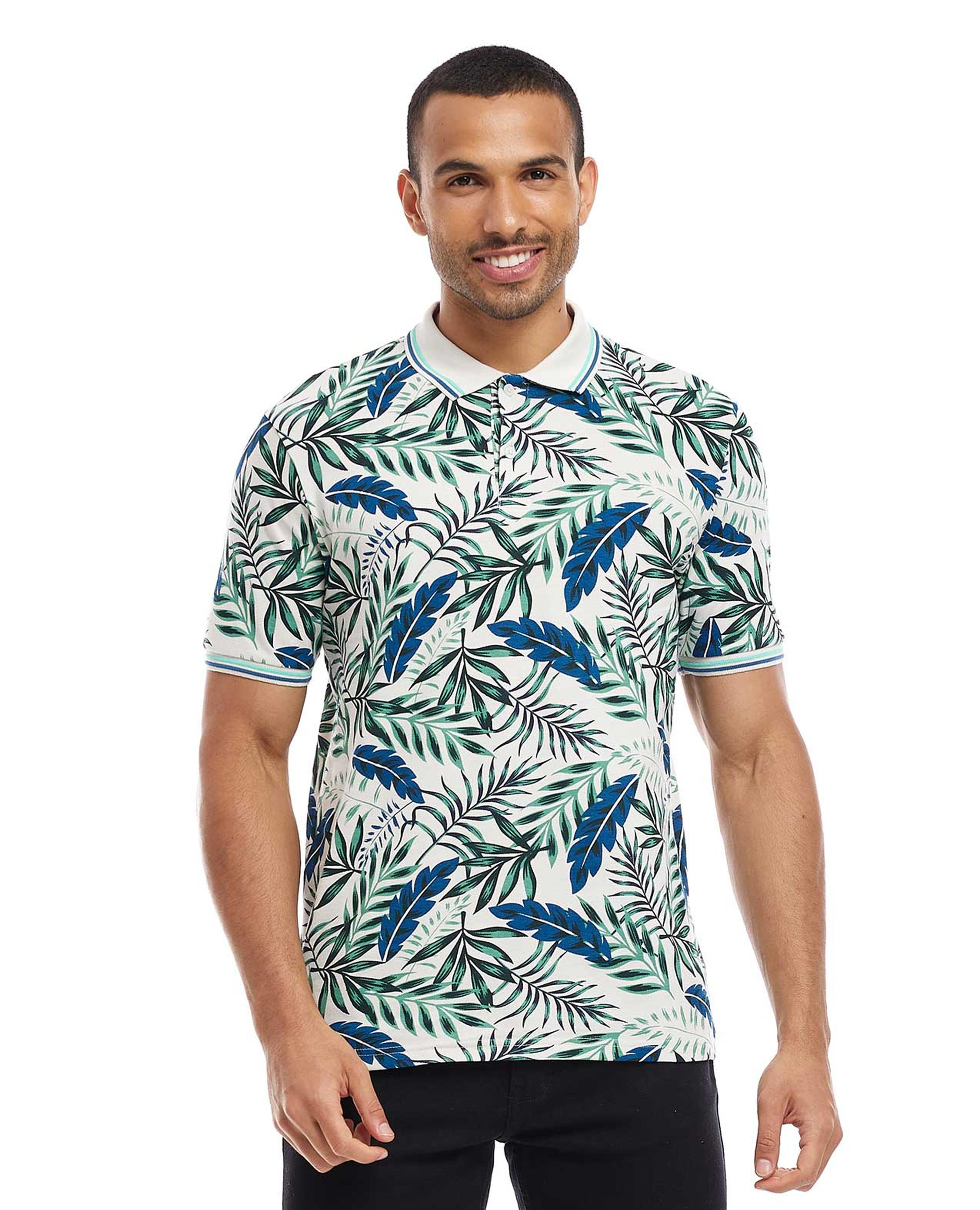 Patterned Polo T-Shirt with Short Sleeves