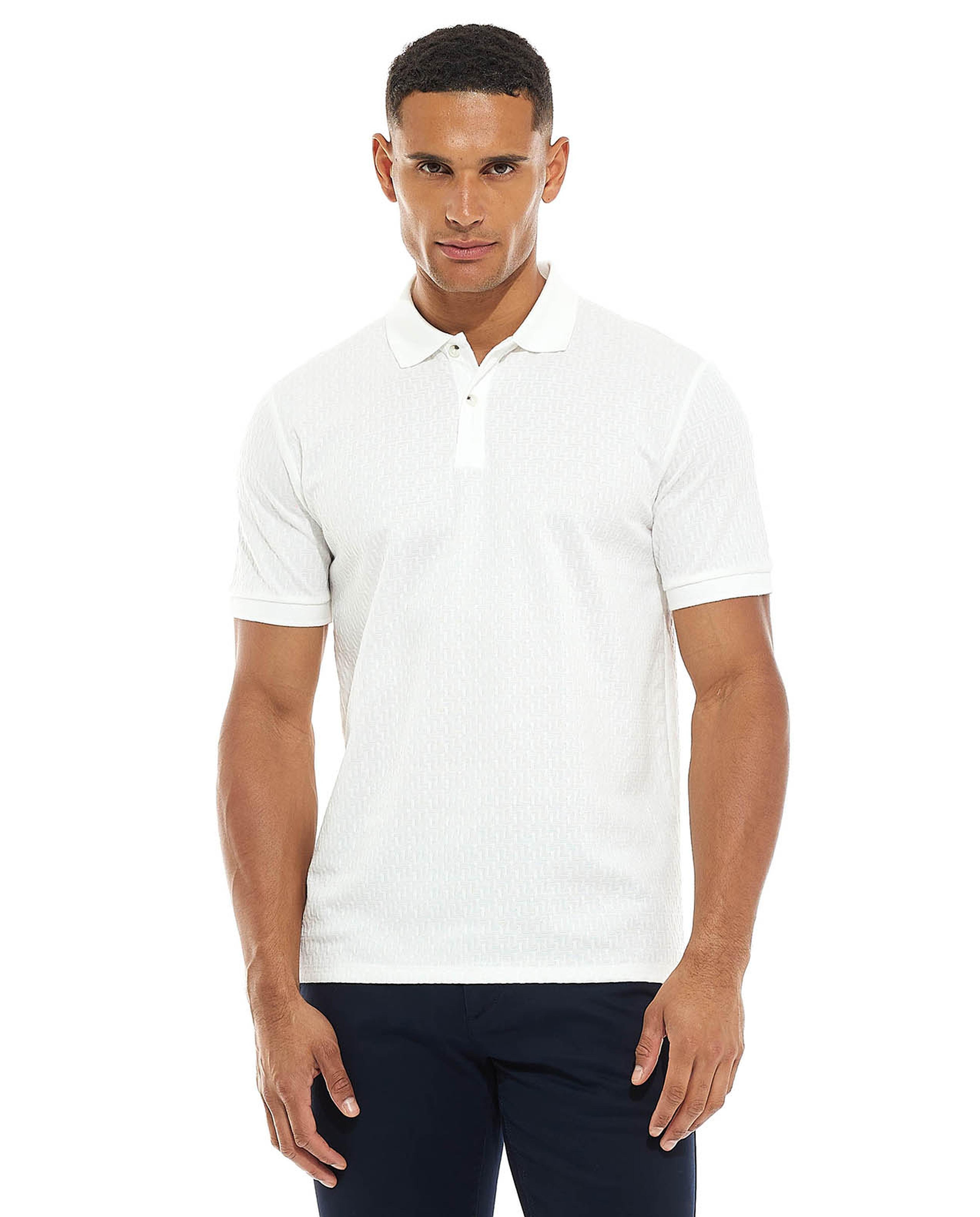 Self Patterned Polo T-Shirt with Short Sleeves
