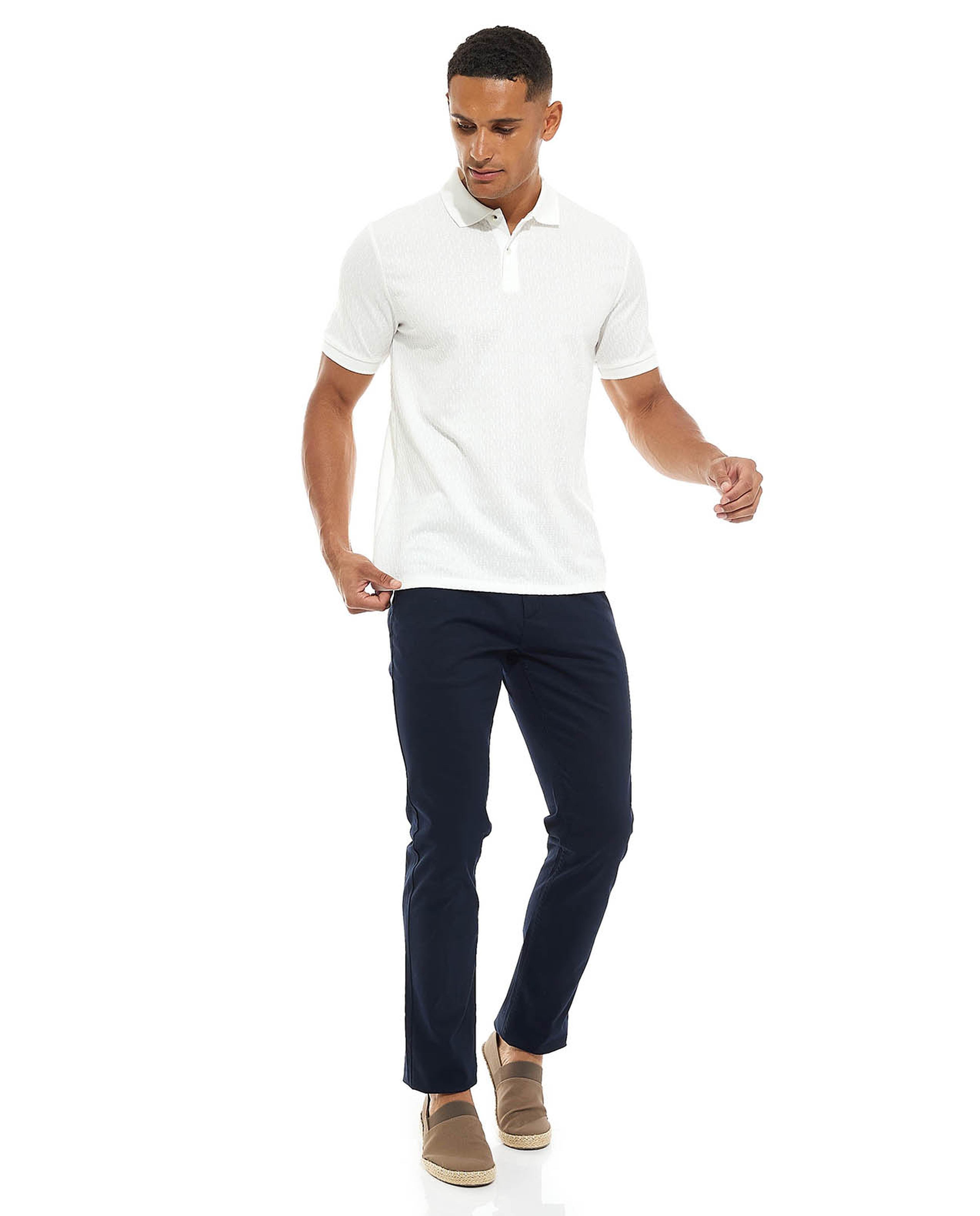 Self Patterned Polo T-Shirt with Short Sleeves