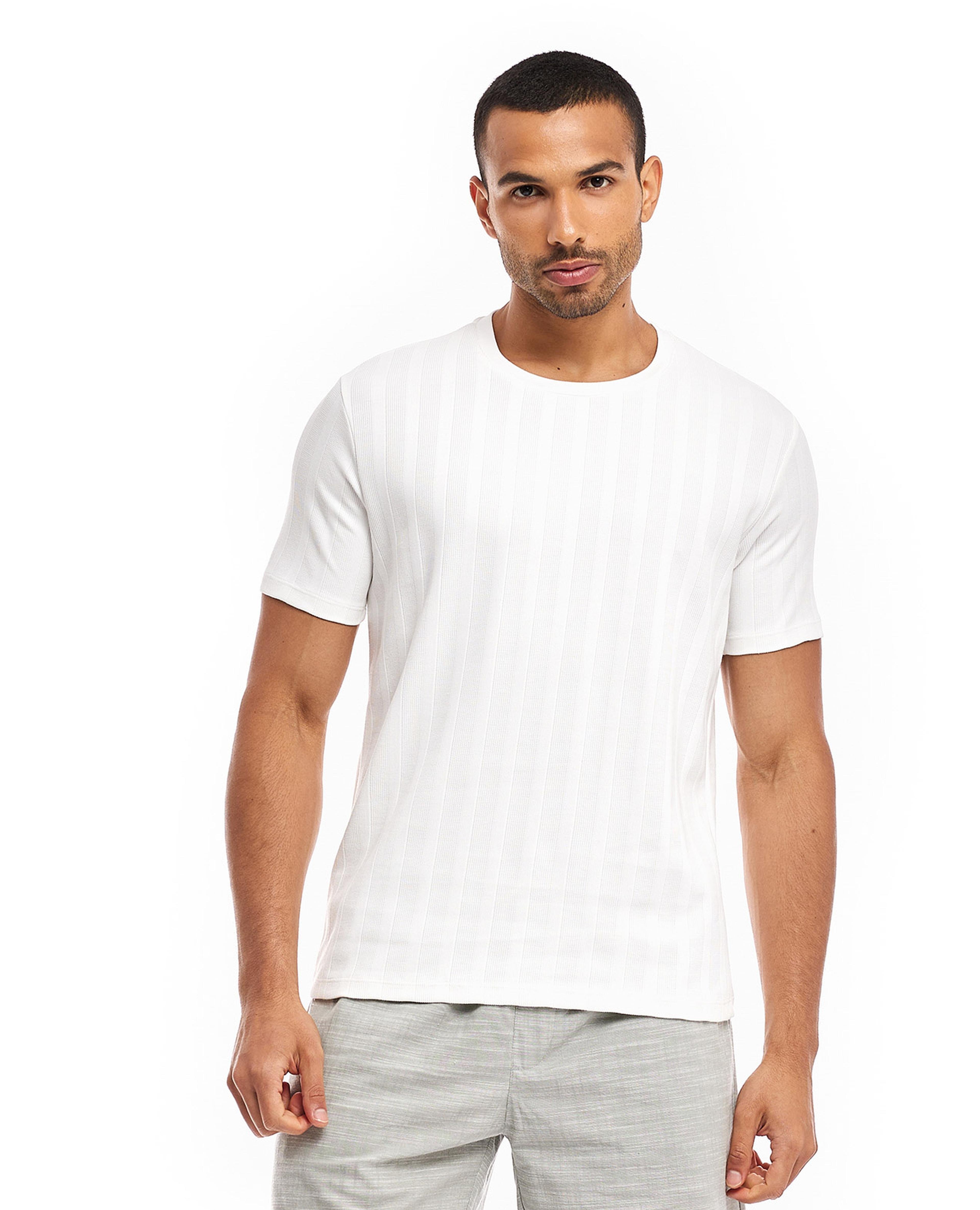 Self Patterned T-Shirt with Crew Neck and Short Sleeves