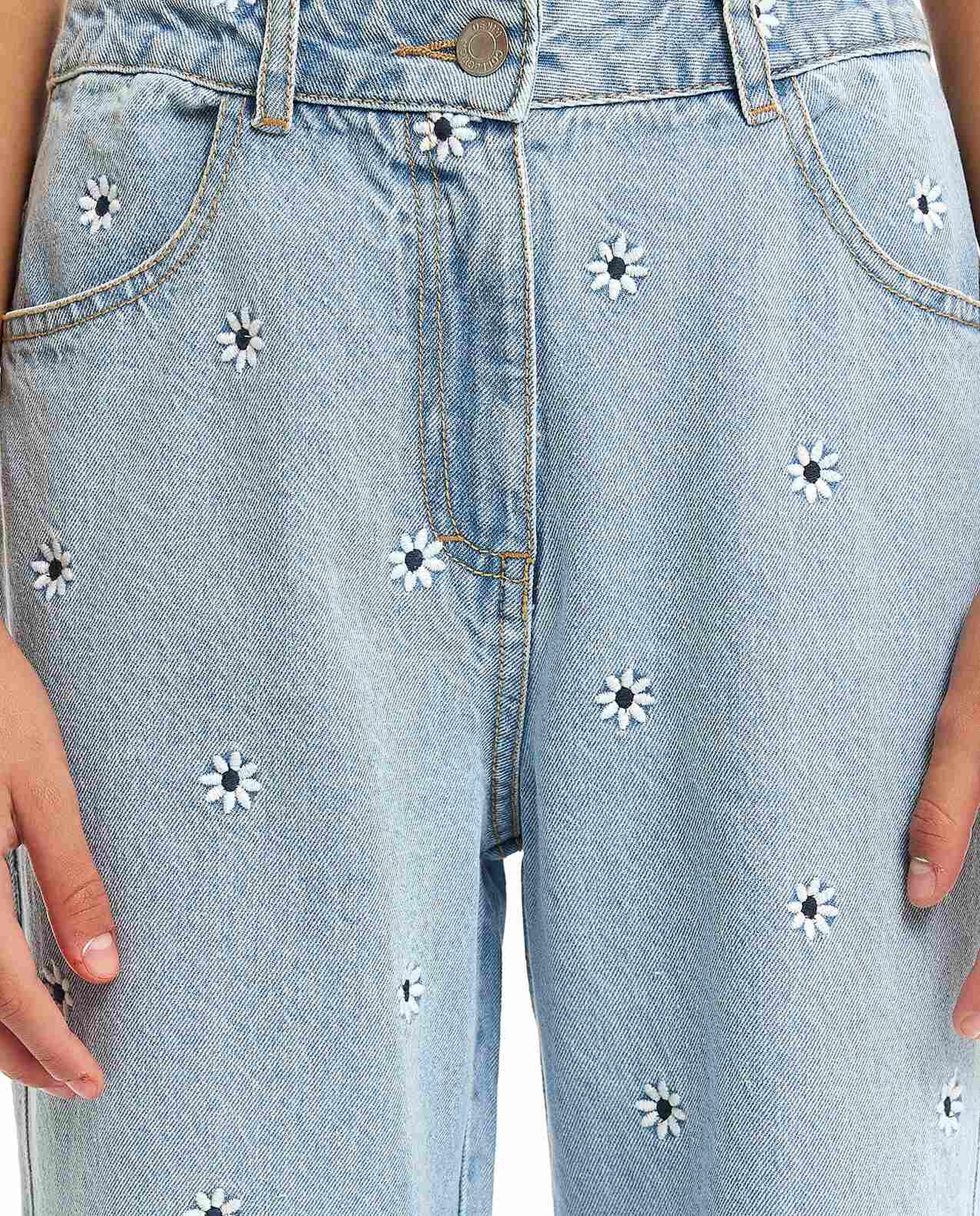 Floral Embroidered Straight Fit Jeans