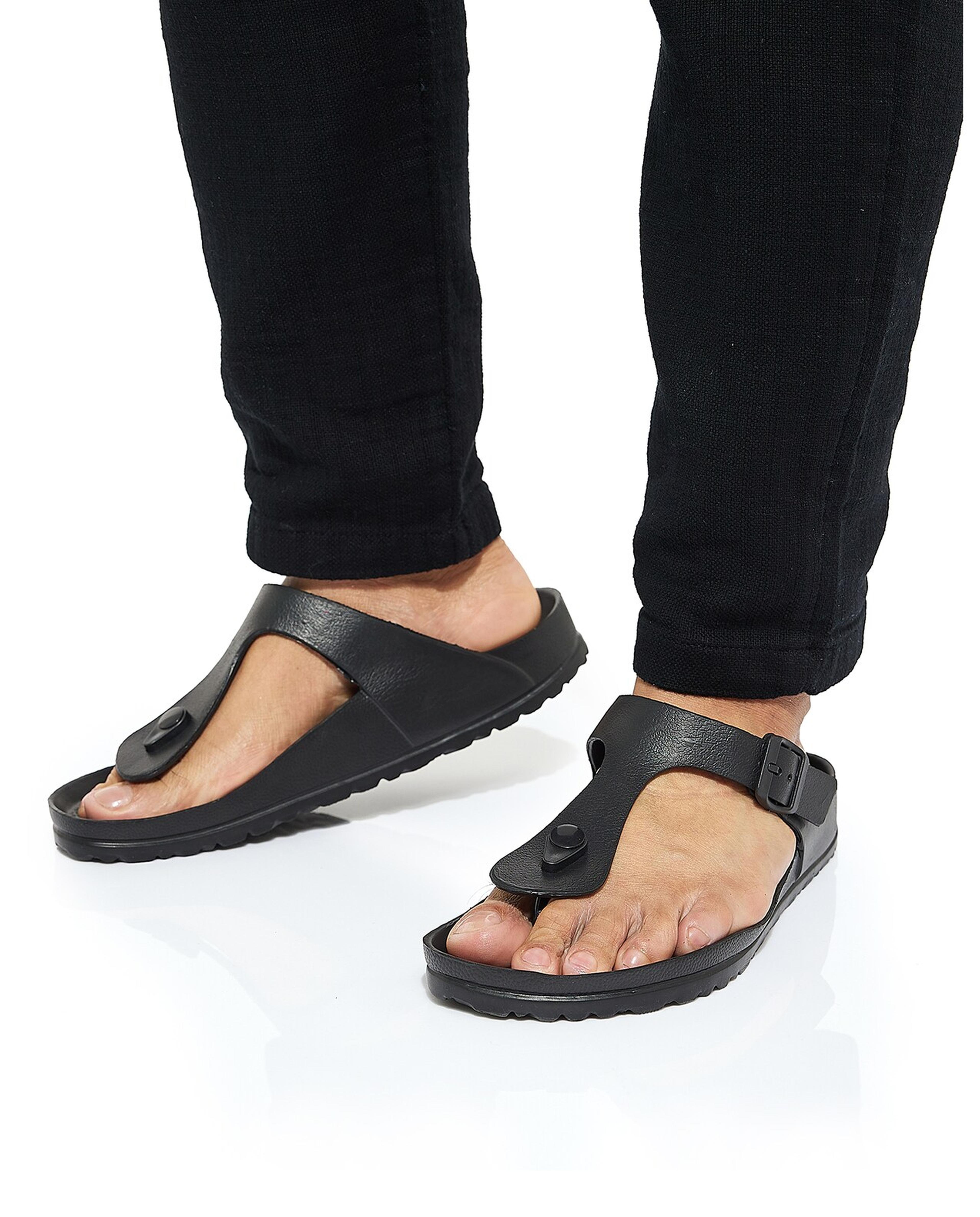 Textured T-Strap Slippers