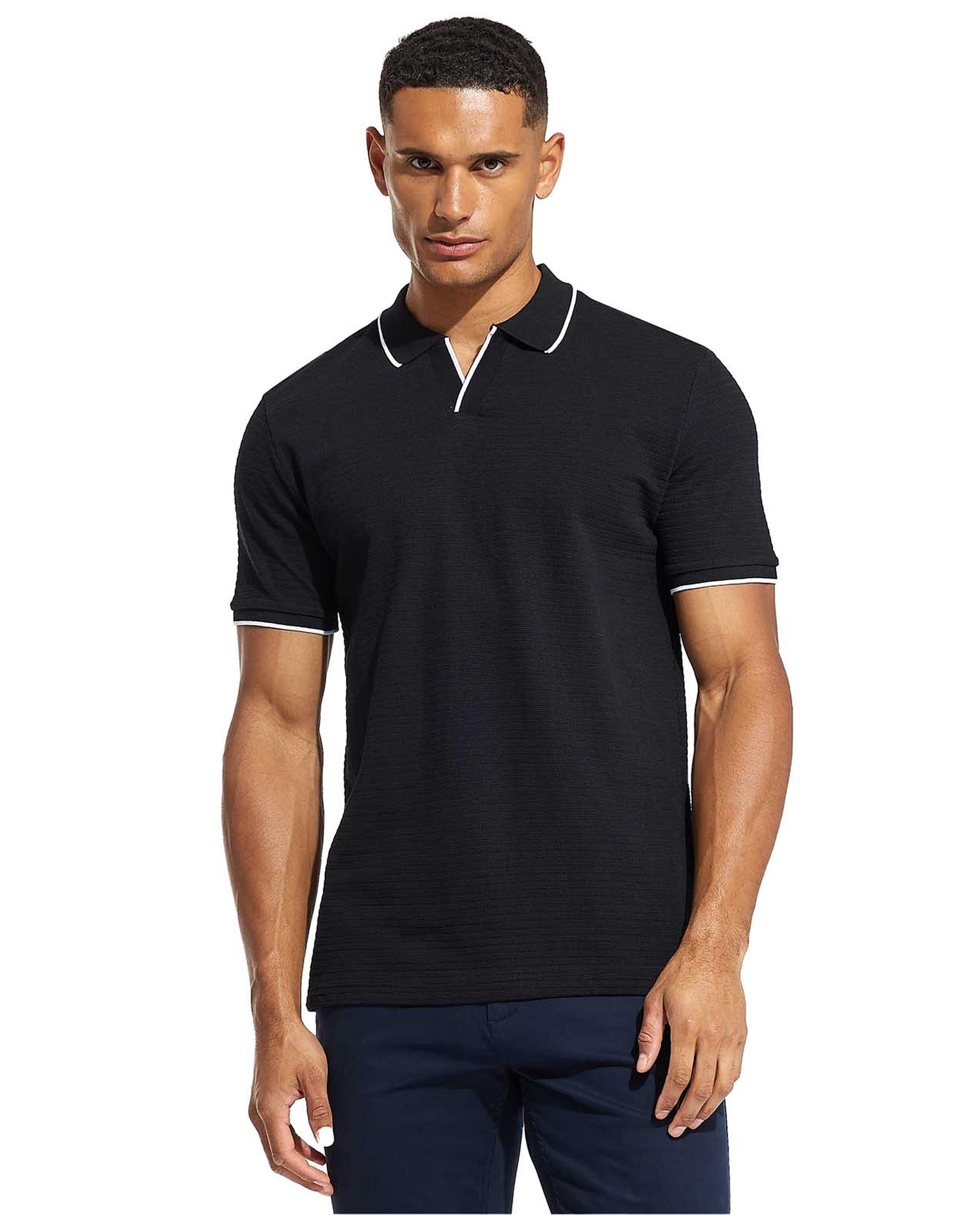 Contrast Trim Polo T-Shirt with Short Sleeves