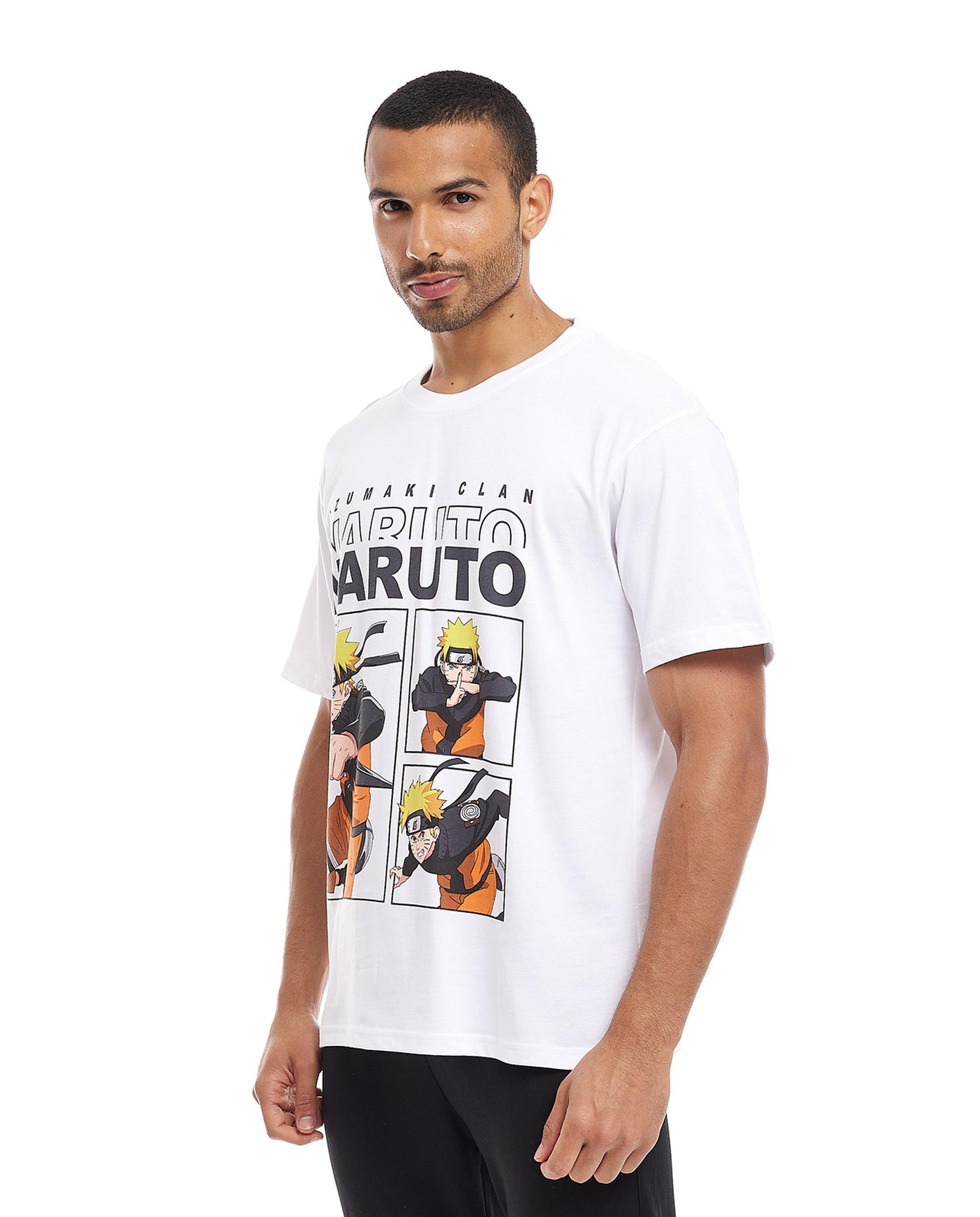 Naruto Print T-Shirt with Crew Neck and Short Sleeves