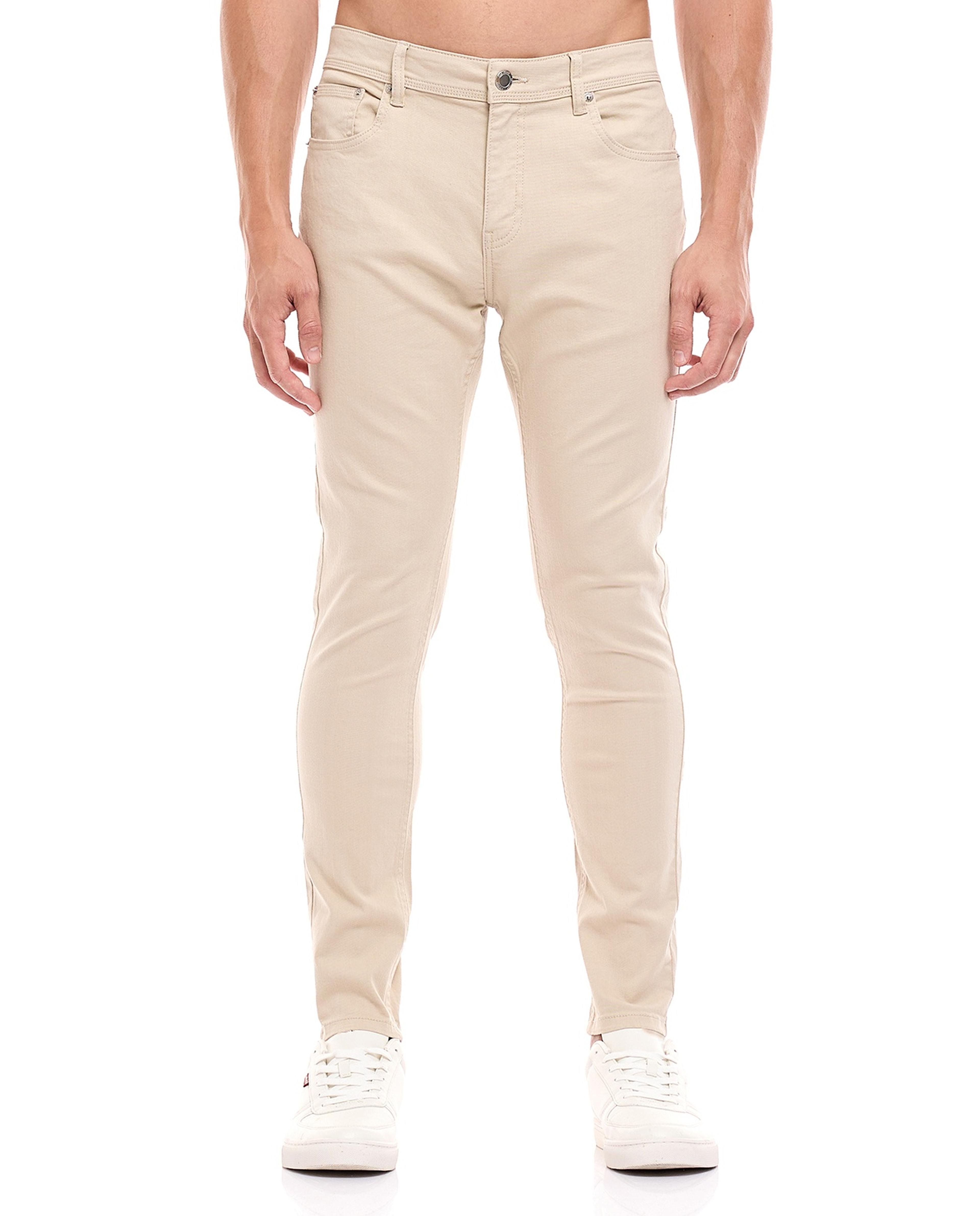 Solid Slim Fit Pants with Button Closure
