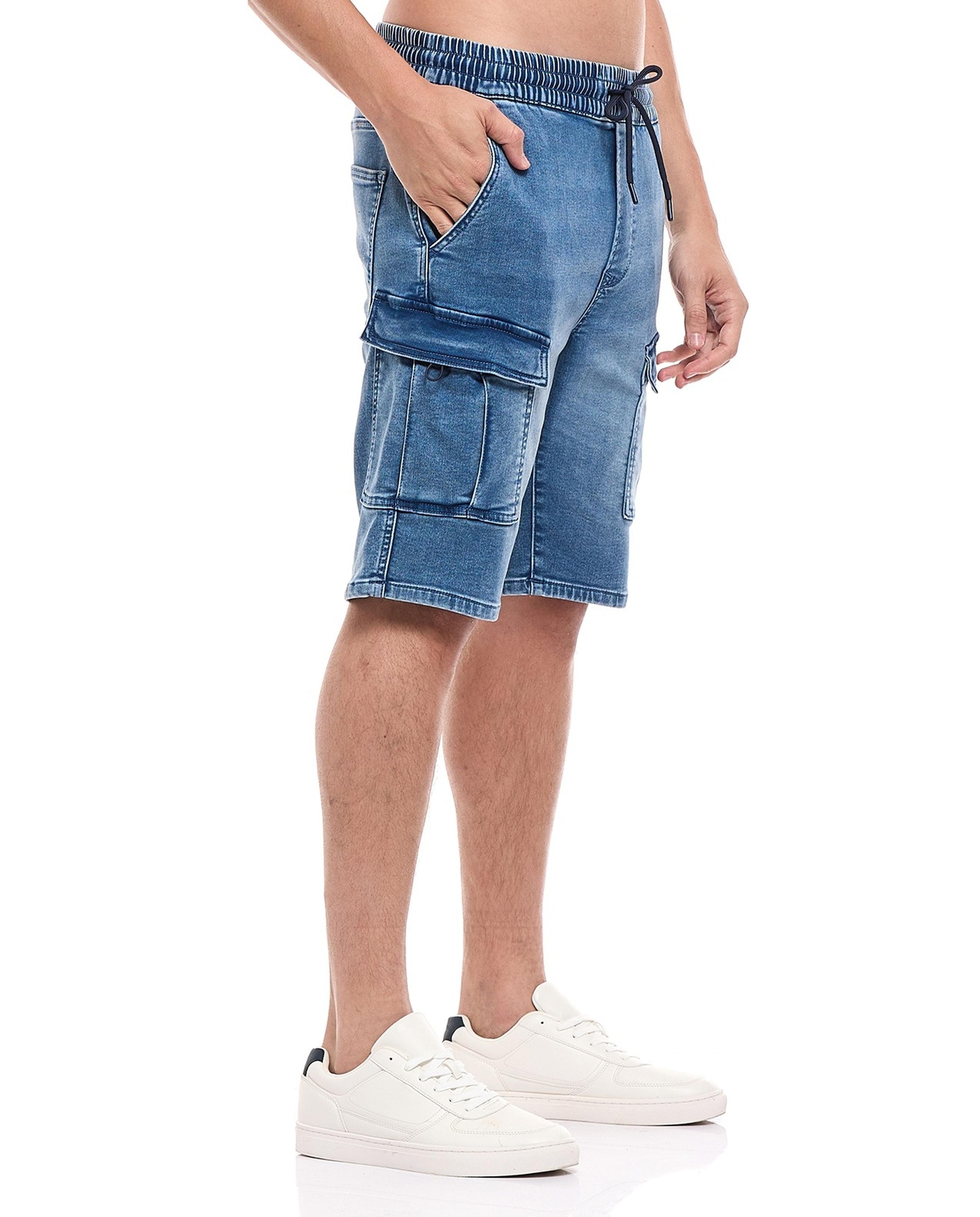 Faded Cargo Shorts with Button Closure