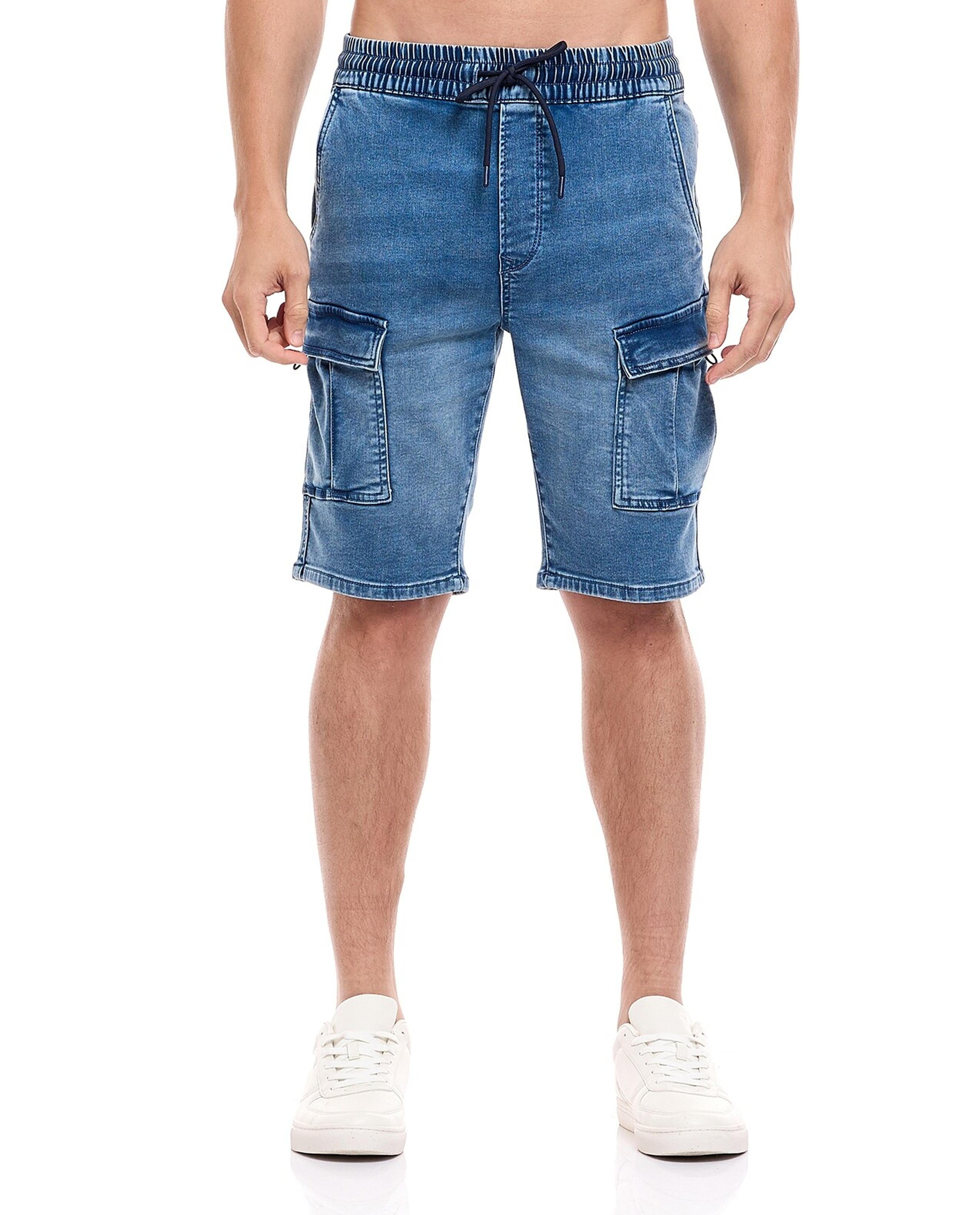 Faded Cargo Shorts with Button Closure