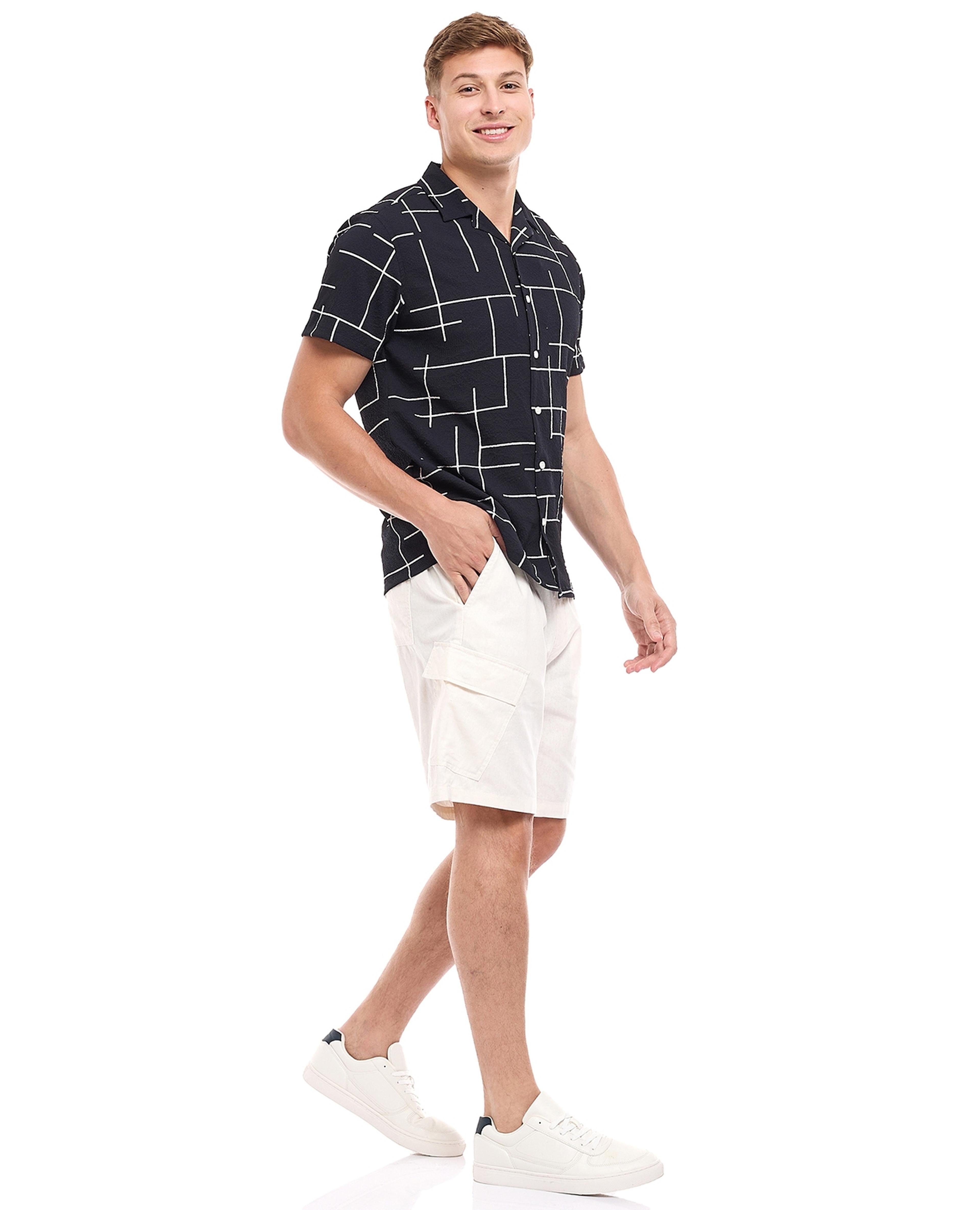 Solid Cargo Shorts with Elastic Waist